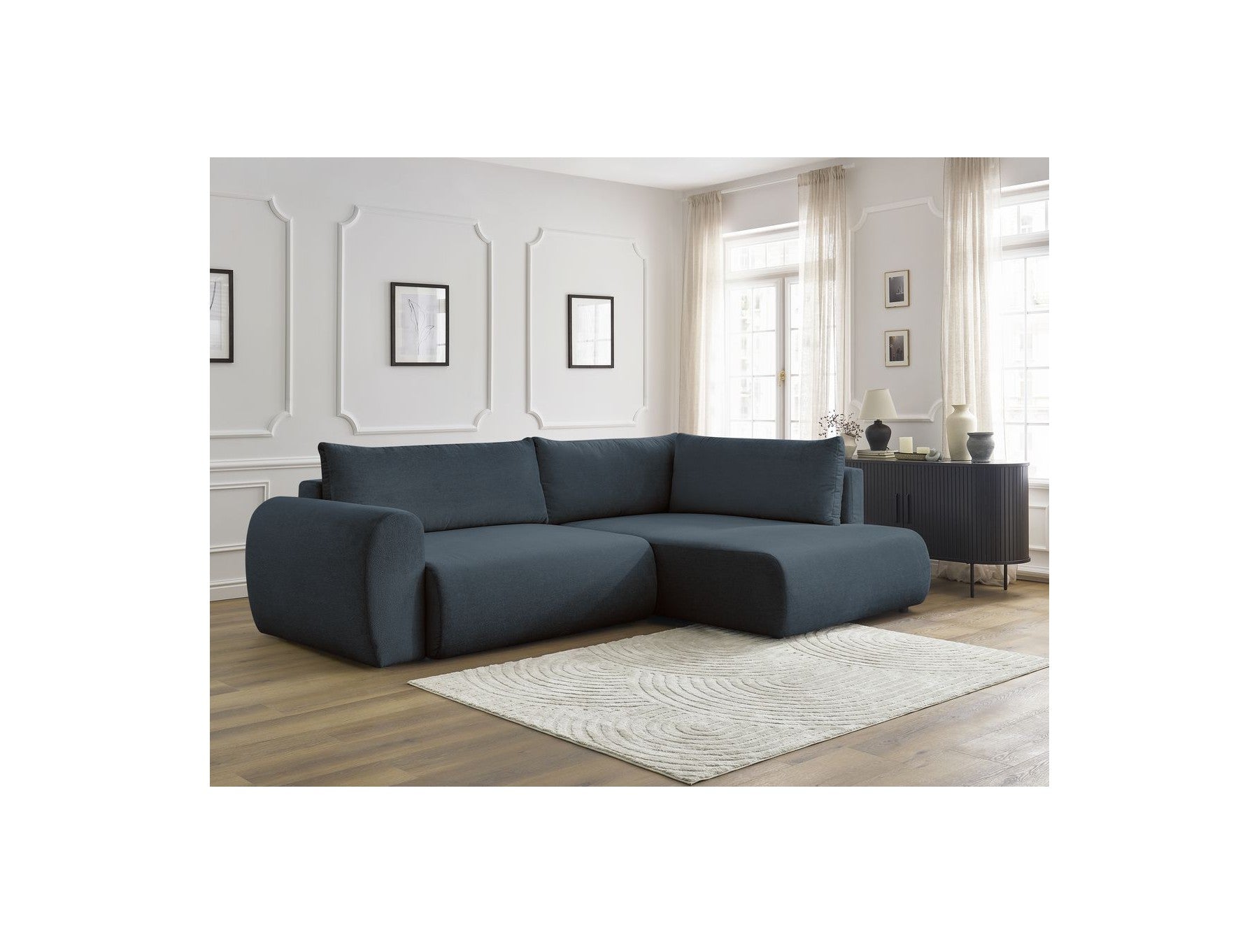 L-Shaped Corner Sofa Bed with Storage - Lucien - Smooth Fabric - Right-Hand Corner