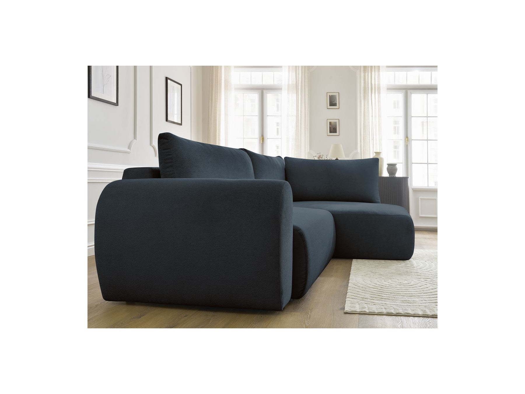 L-Shaped Corner Sofa Bed with Storage - Lucien - Smooth Fabric - Right-Hand Corner