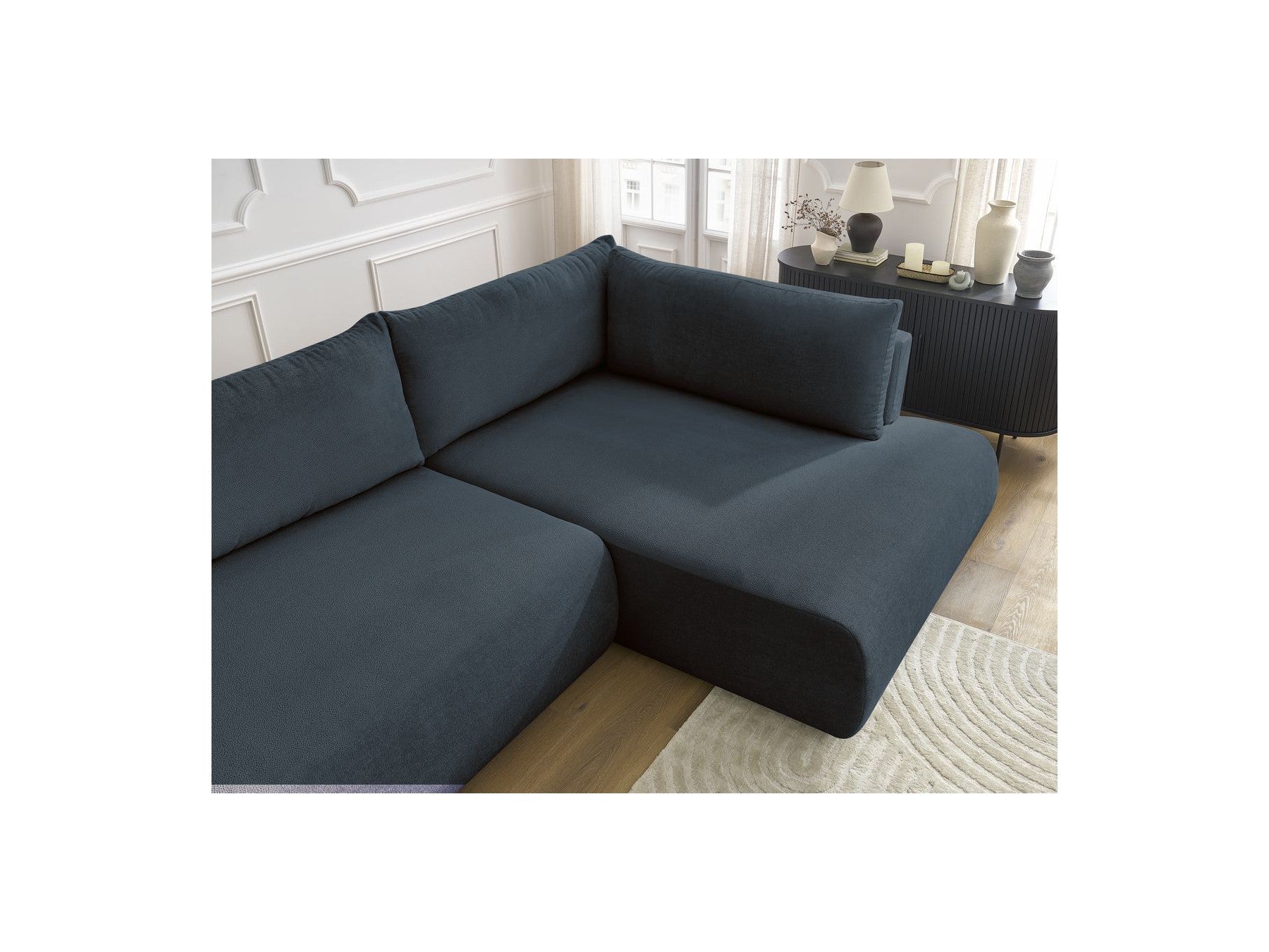 L-Shaped Corner Sofa Bed with Storage - Lucien - Smooth Fabric - Right-Hand Corner