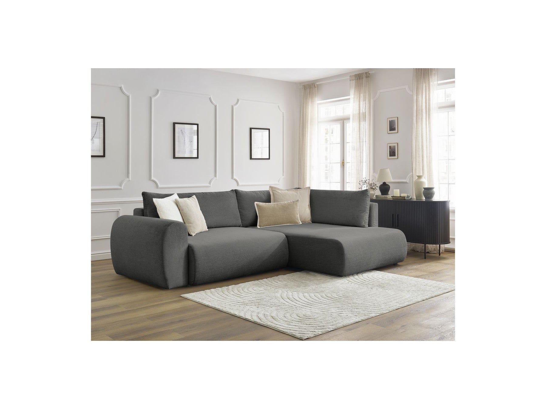 L-Shaped Corner Sofa Bed with Storage - Lucien - Smooth Fabric - Right-Hand Corner