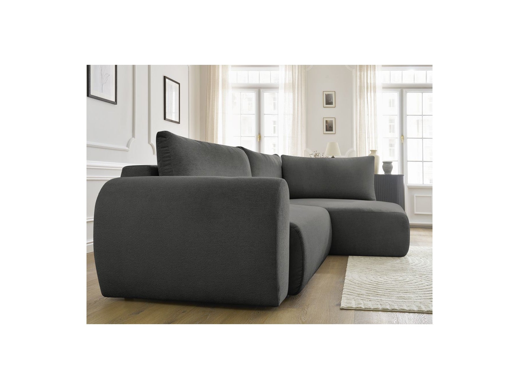 L-Shaped Corner Sofa Bed with Storage - Lucien - Smooth Fabric - Right-Hand Corner