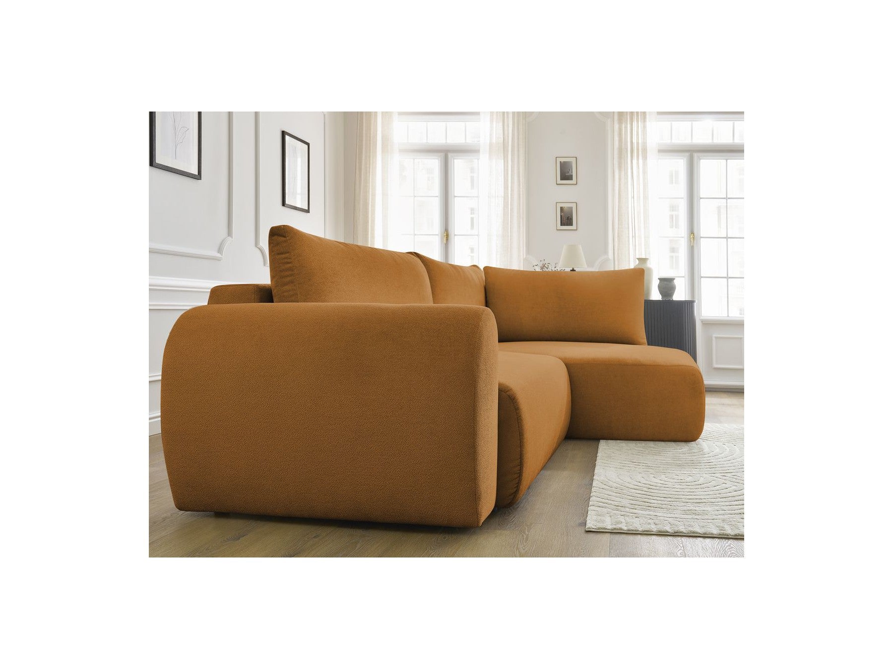 L-Shaped Corner Sofa Bed with Storage - Lucien - Smooth Fabric - Right-Hand Corner