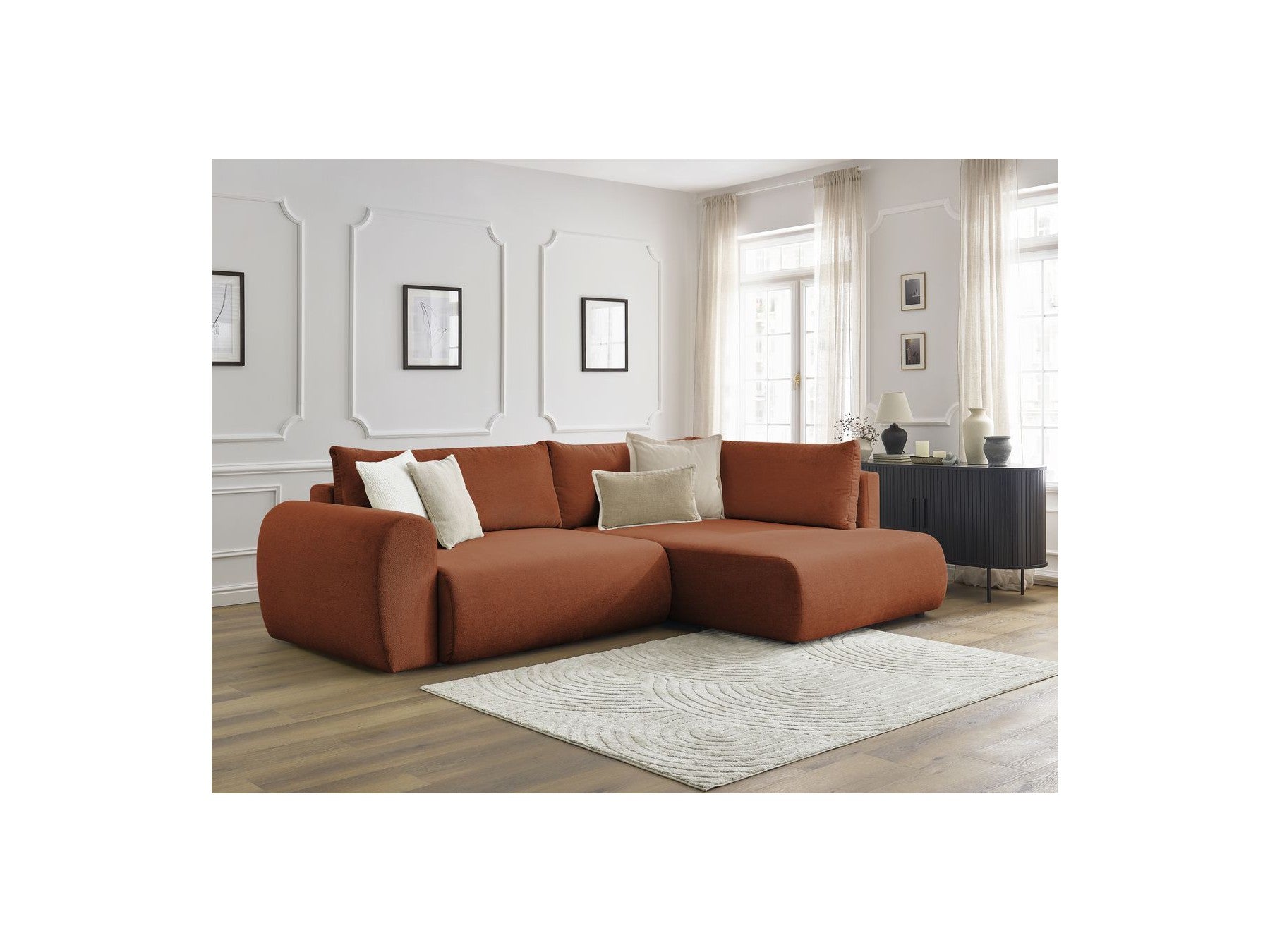 L-Shaped Corner Sofa Bed with Storage - Lucien - Smooth Fabric - Right-Hand Corner