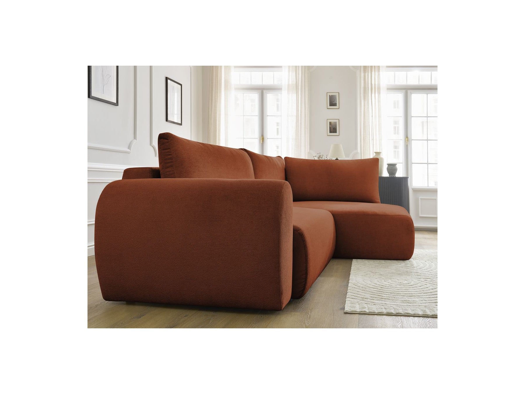 L-Shaped Corner Sofa Bed with Storage - Lucien - Smooth Fabric - Right-Hand Corner