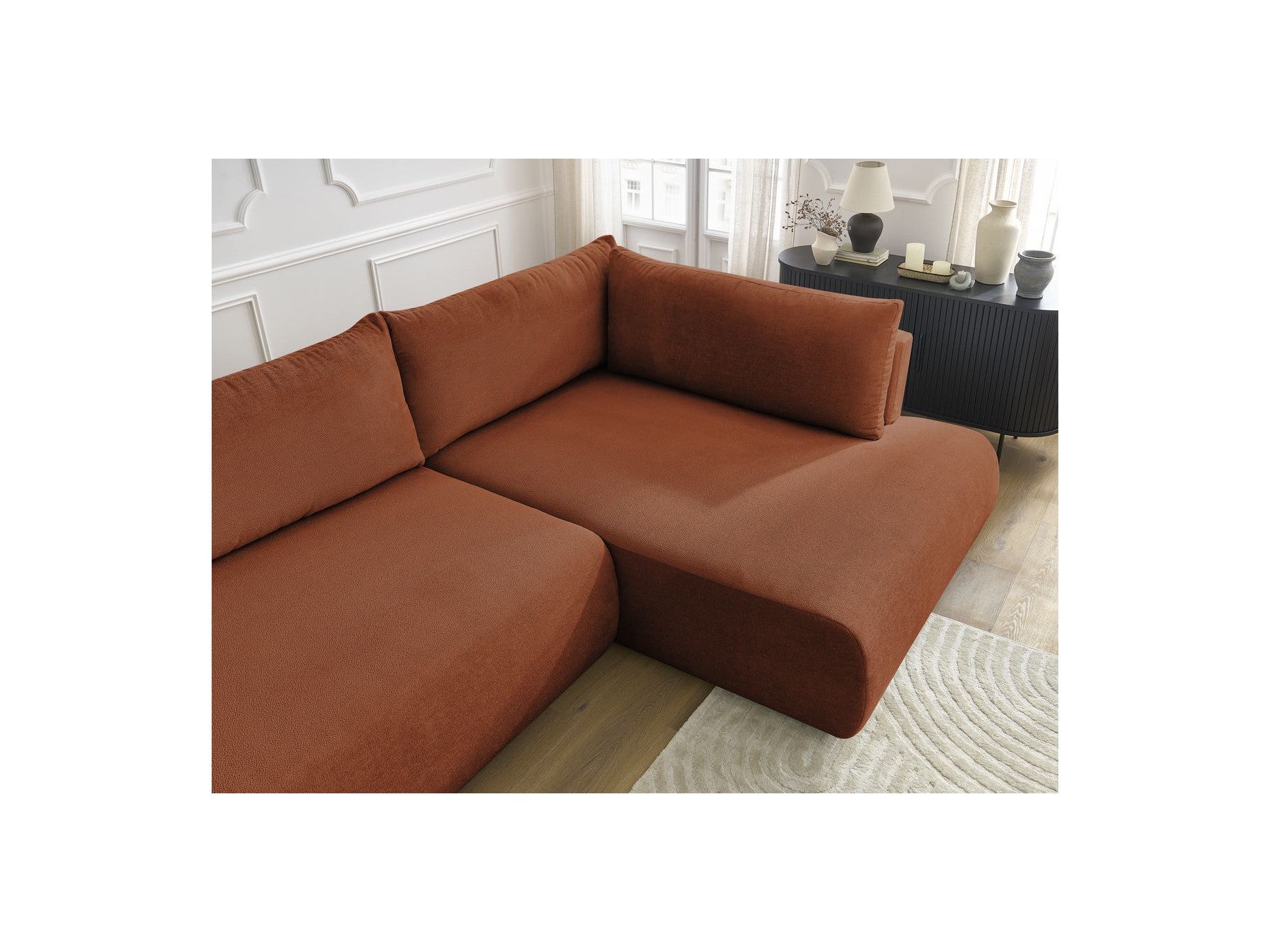 L-Shaped Corner Sofa Bed with Storage - Lucien - Smooth Fabric - Right-Hand Corner
