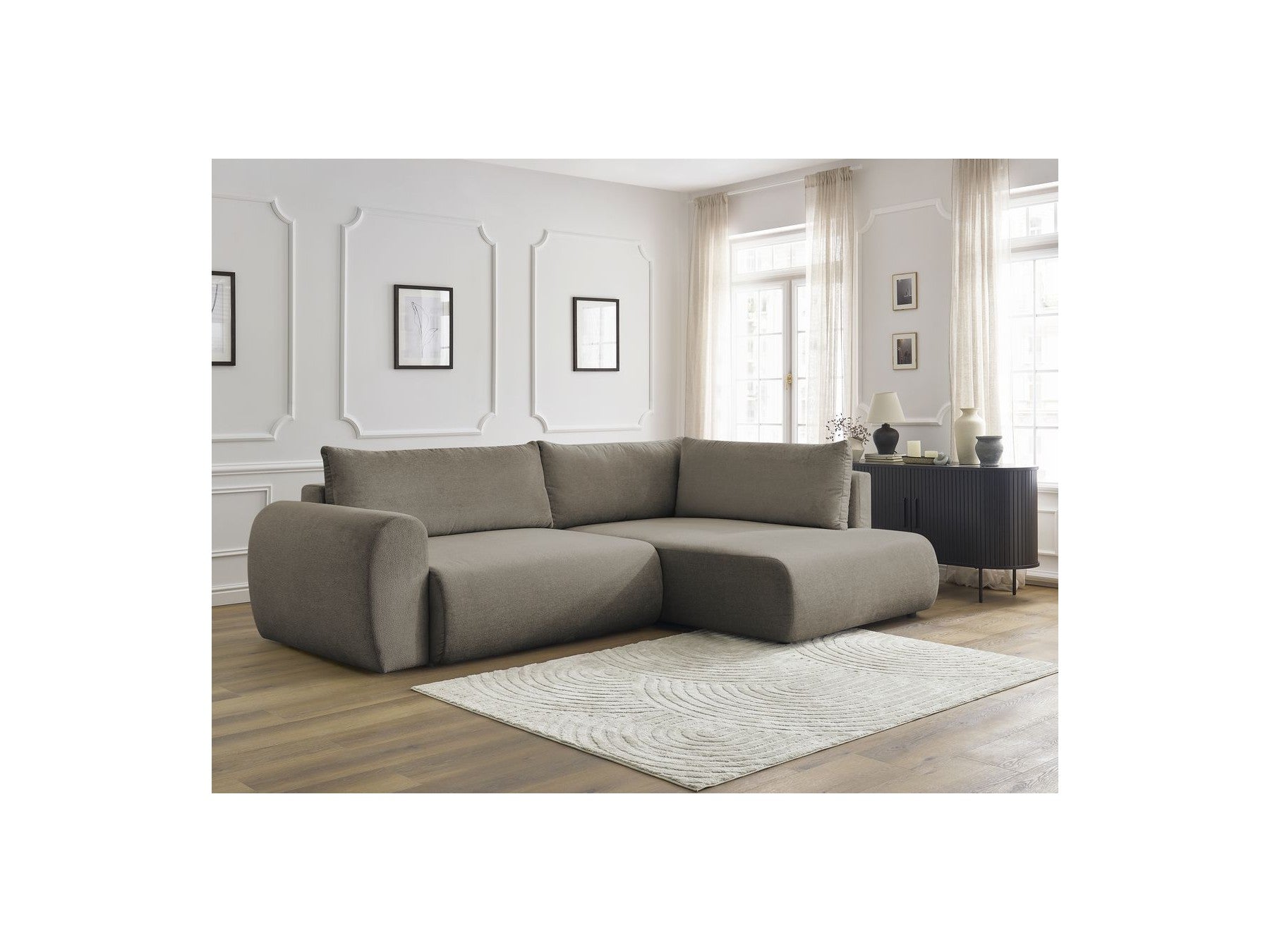 L-Shaped Corner Sofa Bed with Storage - Lucien - Smooth Fabric - Right-Hand Corner