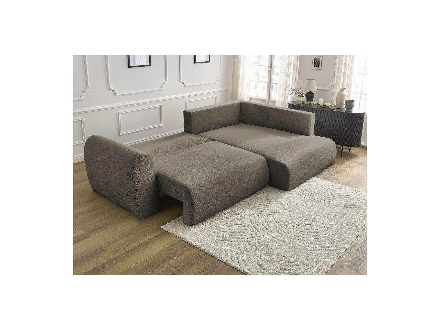 L-Shaped Corner Sofa Bed with Storage - Lucien - Smooth Fabric - Right-Hand Corner