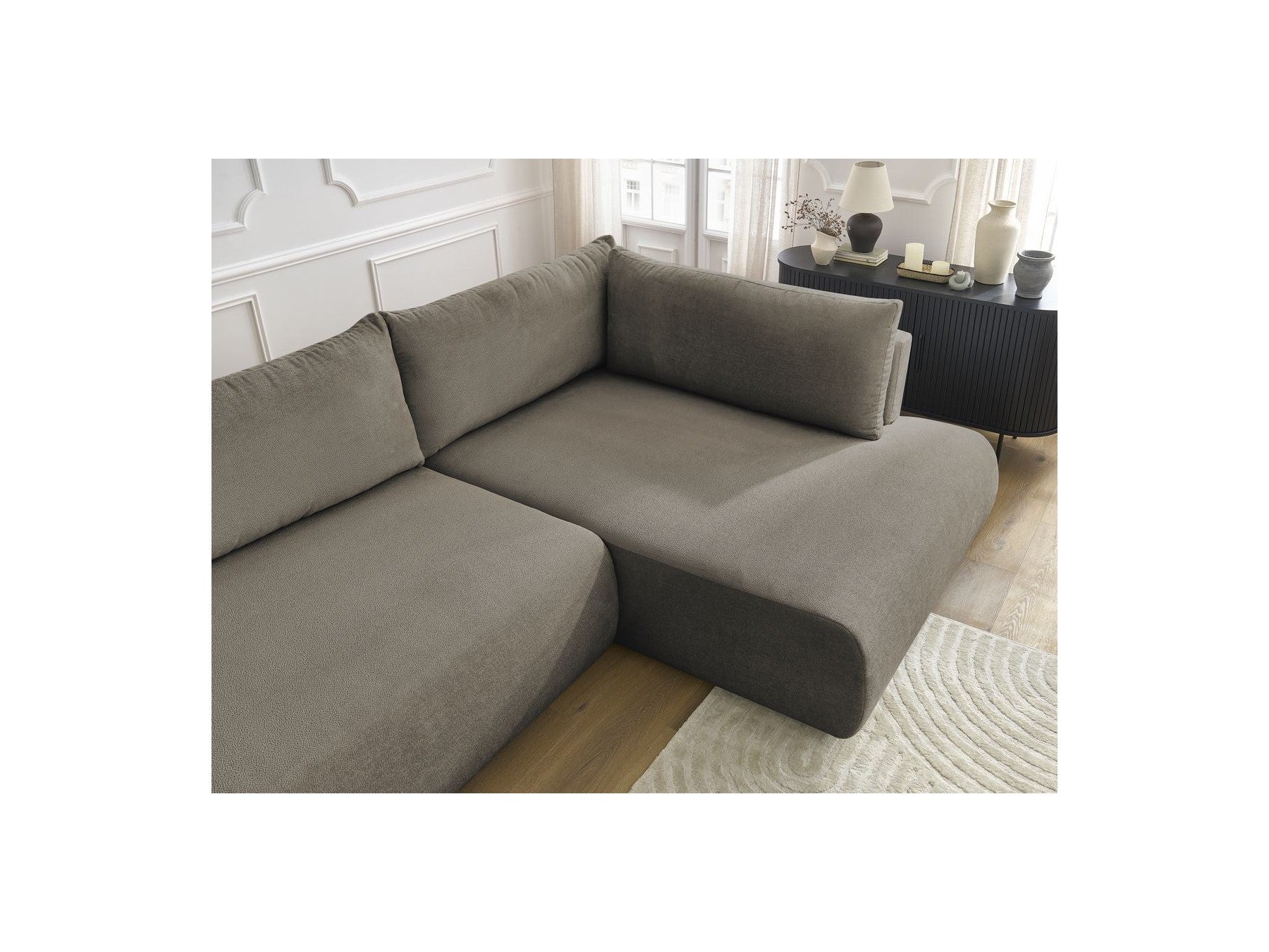L-Shaped Corner Sofa Bed with Storage - Lucien - Smooth Fabric - Right-Hand Corner