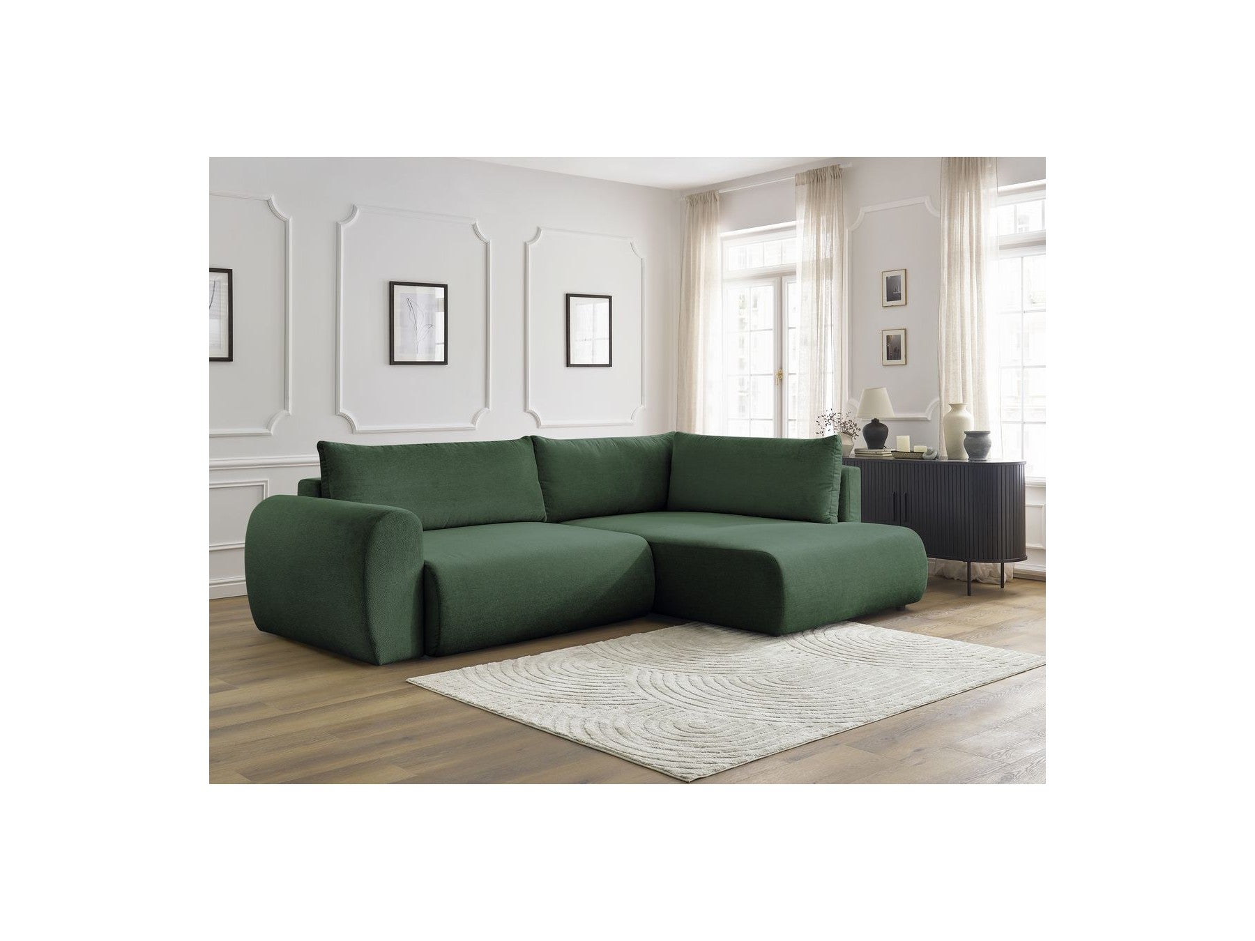 L-Shaped Corner Sofa Bed with Storage - Lucien - Smooth Fabric - Right-Hand Corner