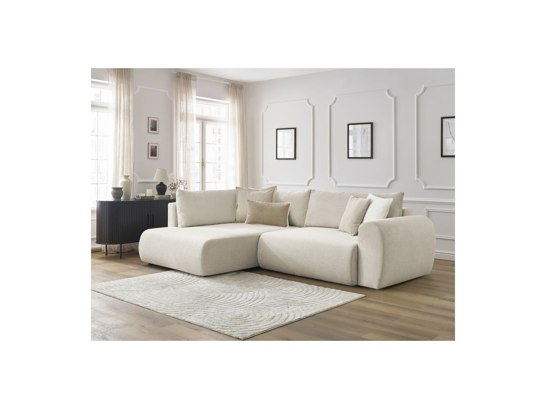 L-Shaped Corner Sofa Bed with Storage - Lucien - Smooth Fabric - Left-Hand Corner