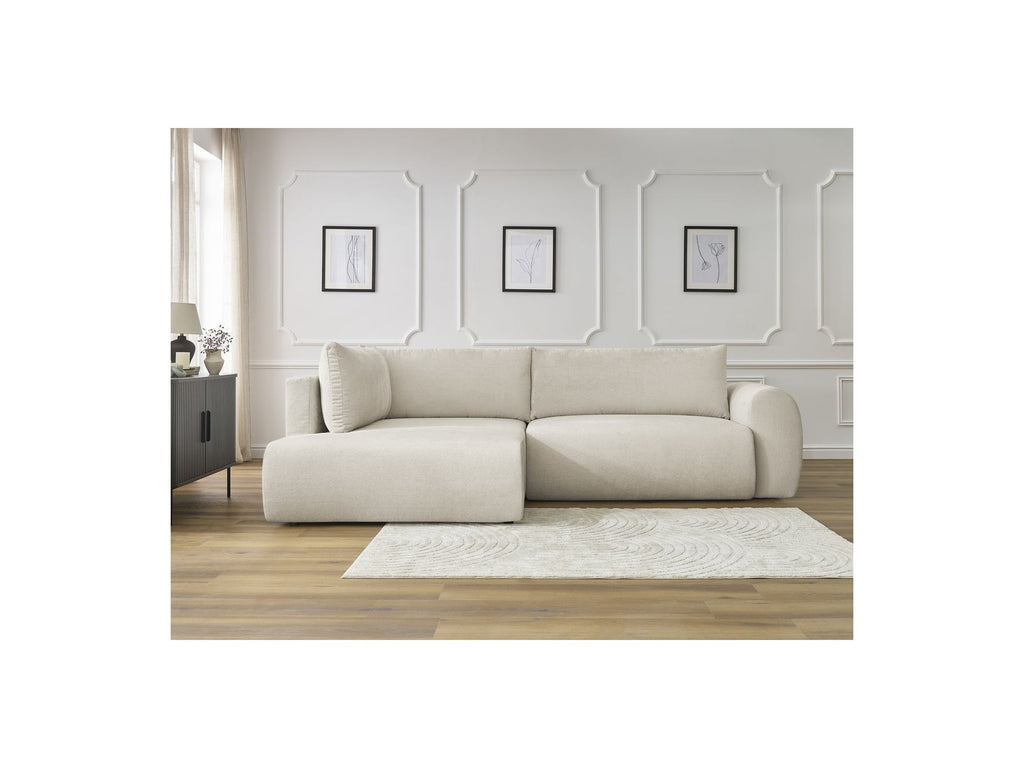 L-Shaped Corner Sofa Bed with Storage - Lucien - Smooth Fabric - Left-Hand Corner