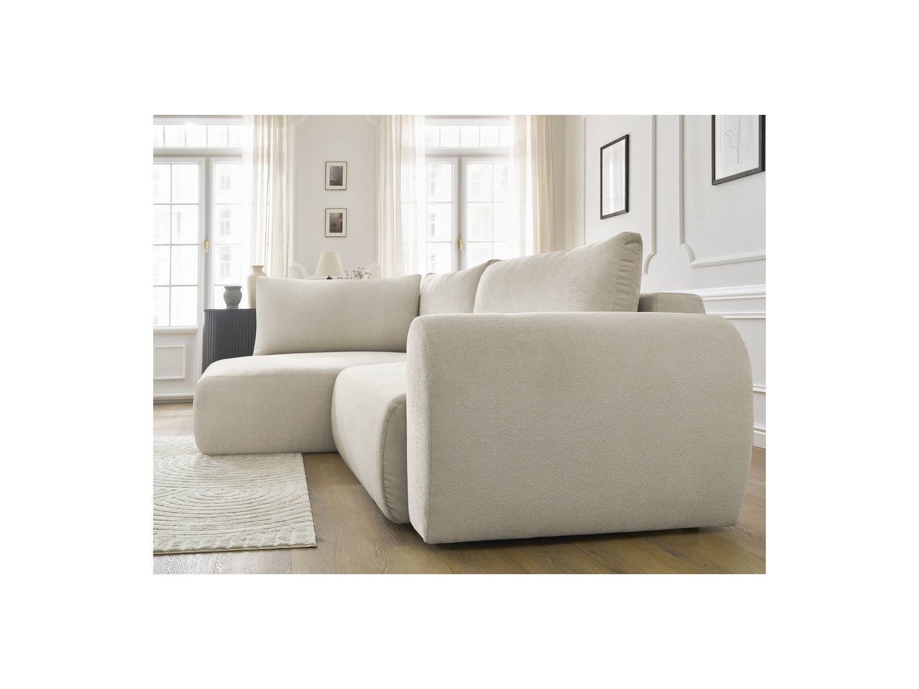 L-Shaped Corner Sofa Bed with Storage - Lucien - Smooth Fabric - Left-Hand Corner