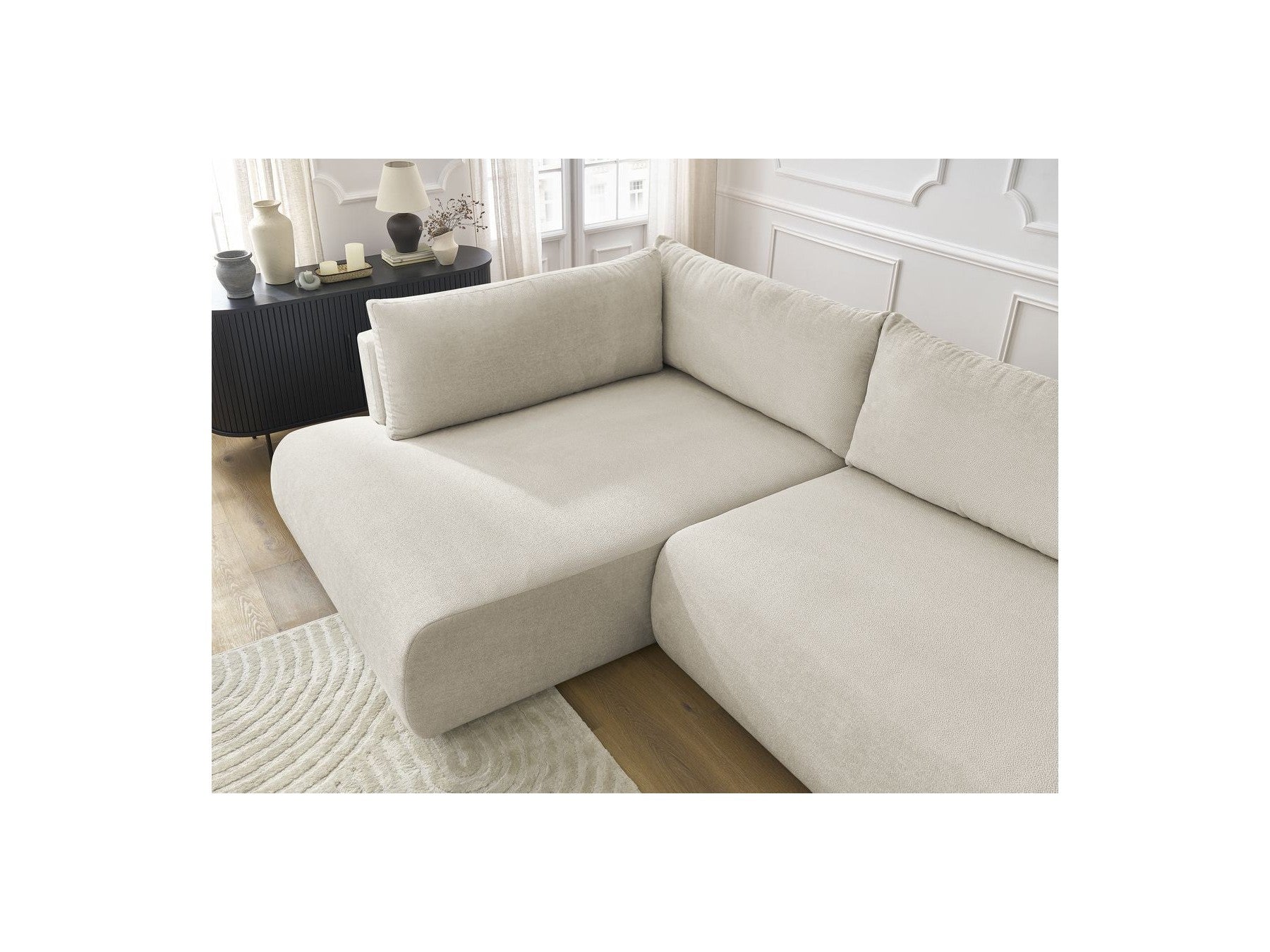 L-Shaped Corner Sofa Bed with Storage - Lucien - Smooth Fabric - Left-Hand Corner
