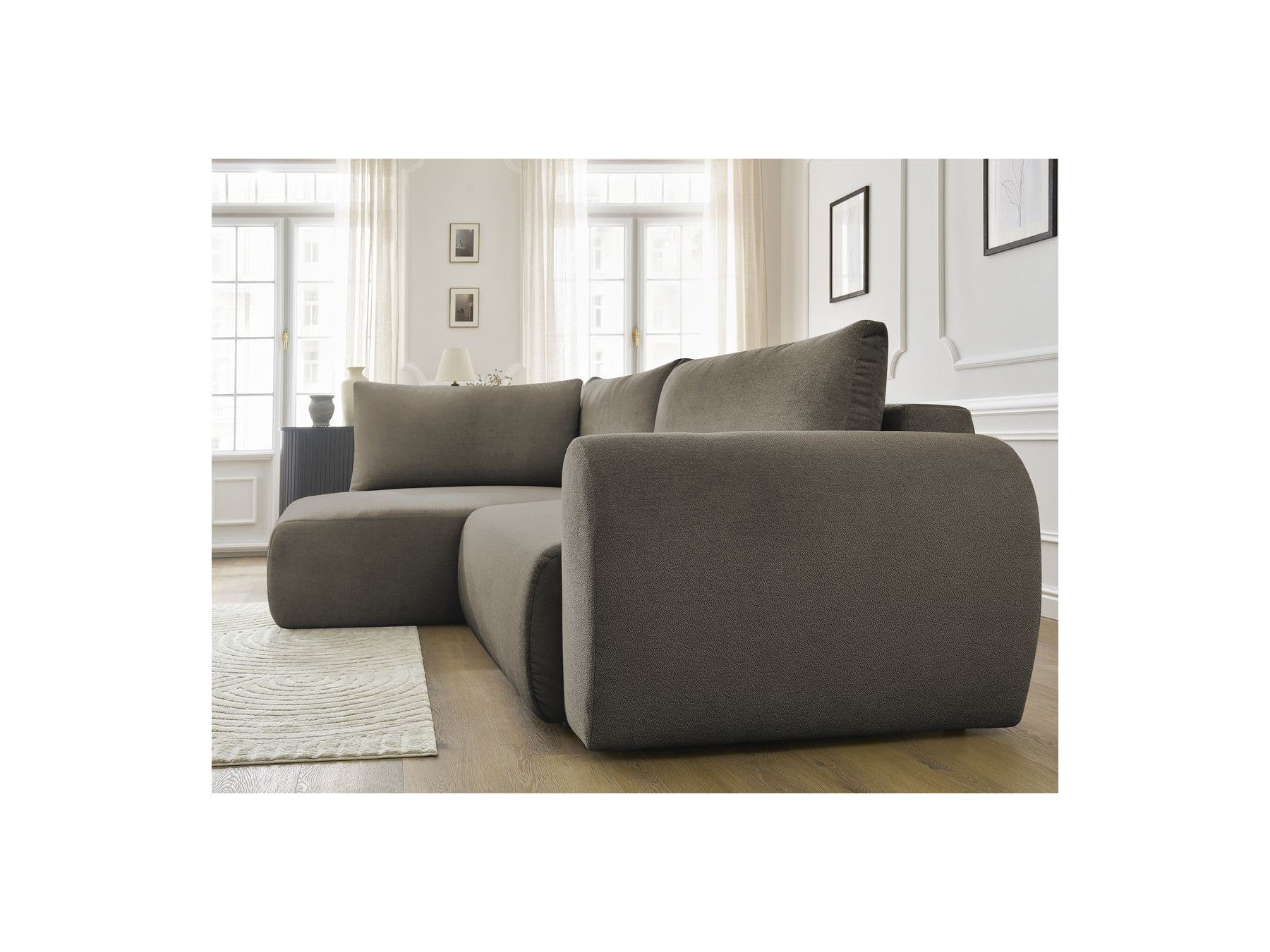 L-Shaped Corner Sofa Bed with Storage - Lucien - Smooth Fabric - Left-Hand Corner