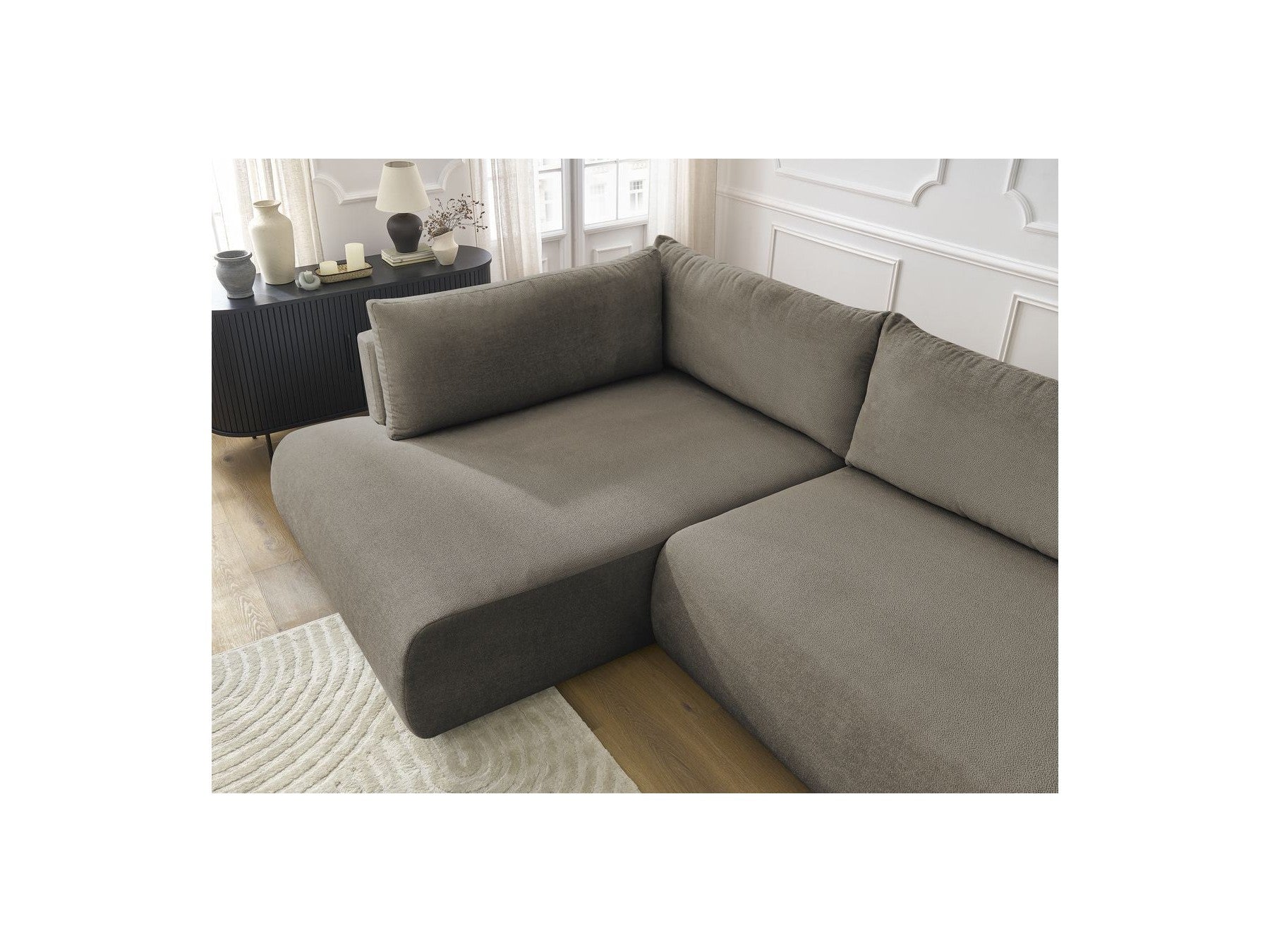 L-Shaped Corner Sofa Bed with Storage - Lucien - Smooth Fabric - Left-Hand Corner