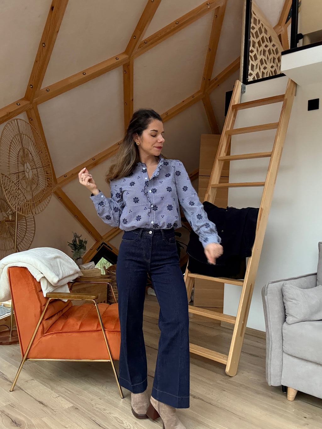 Elsa navy embroidered blouse