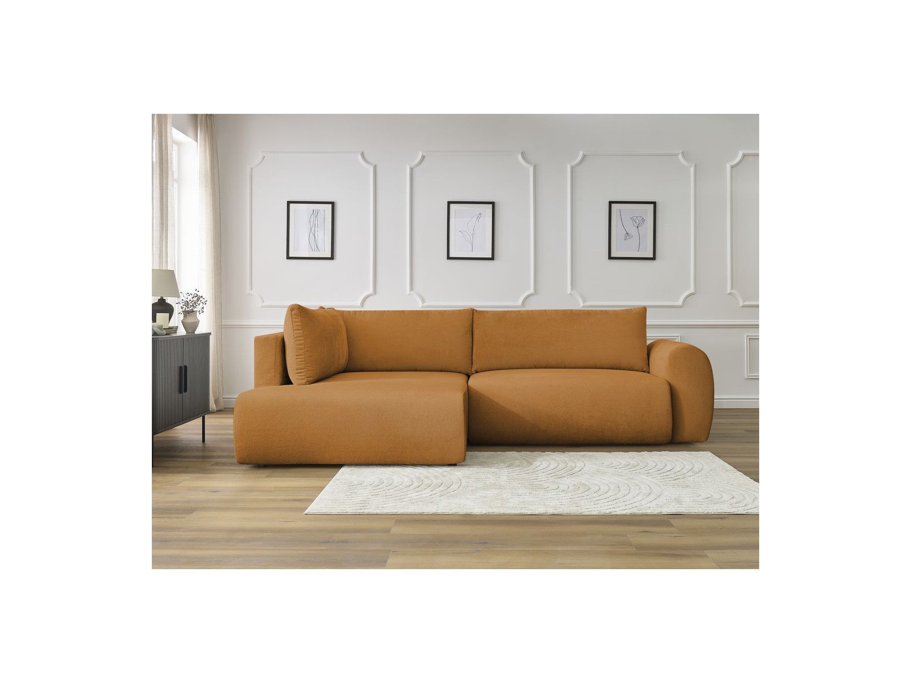 L-Shaped Corner Sofa Bed with Storage - Lucien - Smooth Fabric - Left-Hand Corner