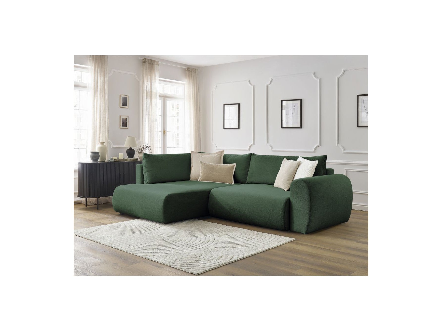 L-Shaped Corner Sofa Bed with Storage - Lucien - Smooth Fabric - Left-Hand Corner