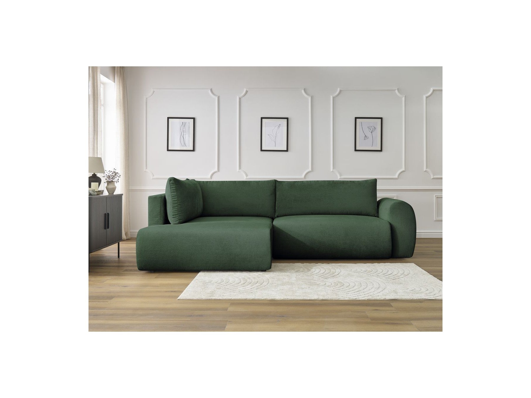 L-Shaped Corner Sofa Bed with Storage - Lucien - Smooth Fabric - Left-Hand Corner