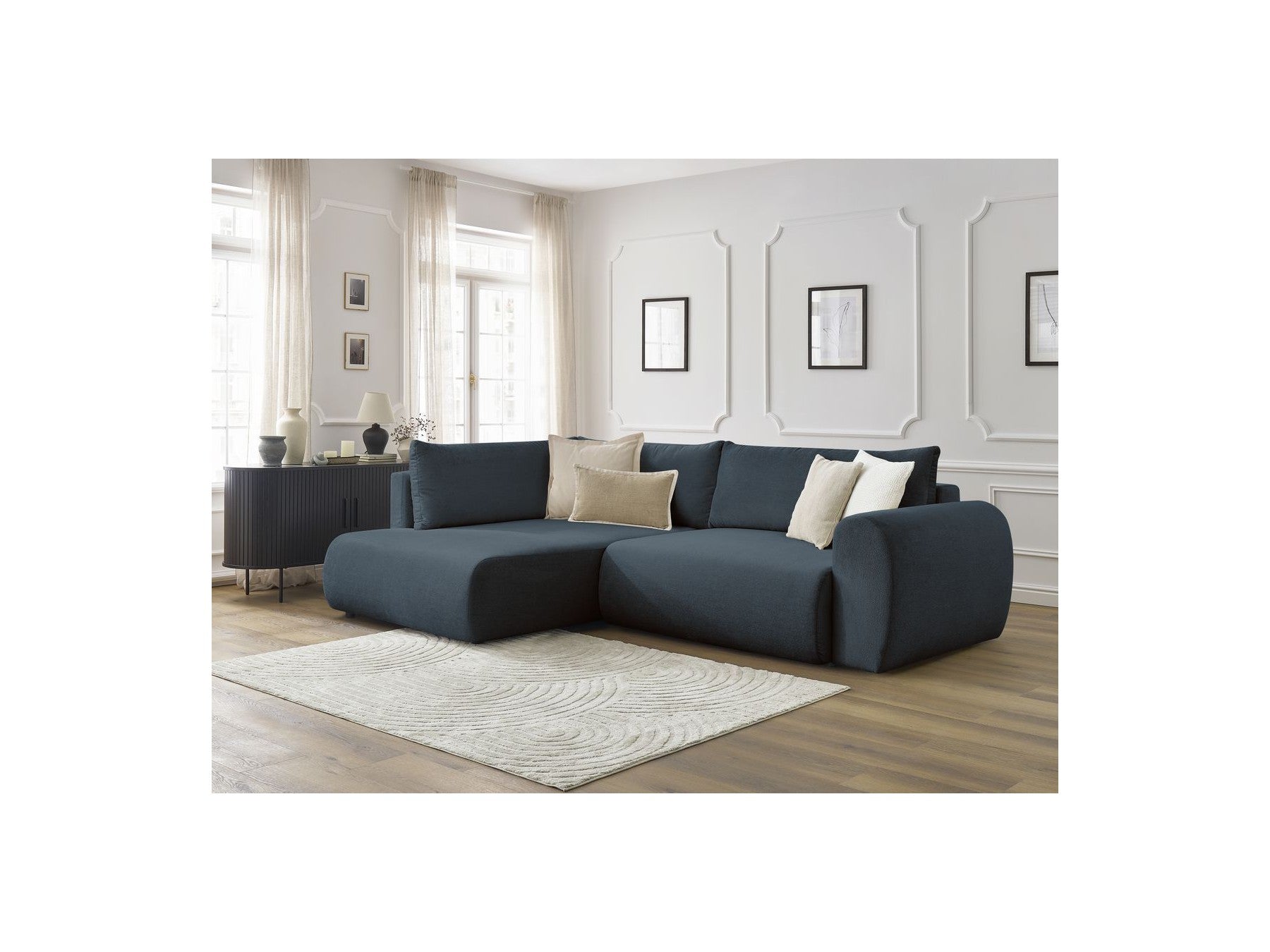 L-Shaped Corner Sofa Bed with Storage - Lucien - Smooth Fabric - Left-Hand Corner