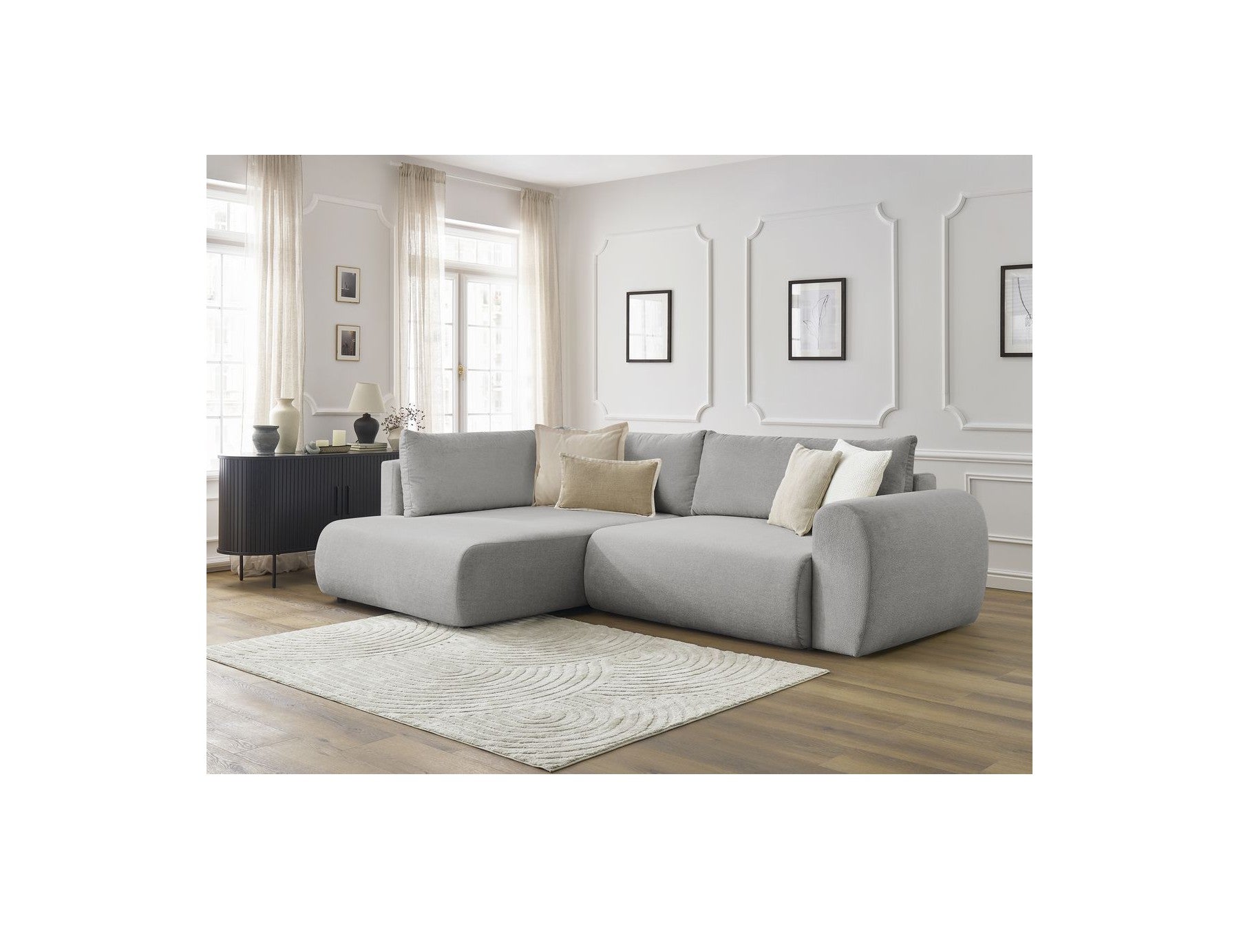 L-Shaped Corner Sofa Bed with Storage - Lucien - Smooth Fabric - Left-Hand Corner