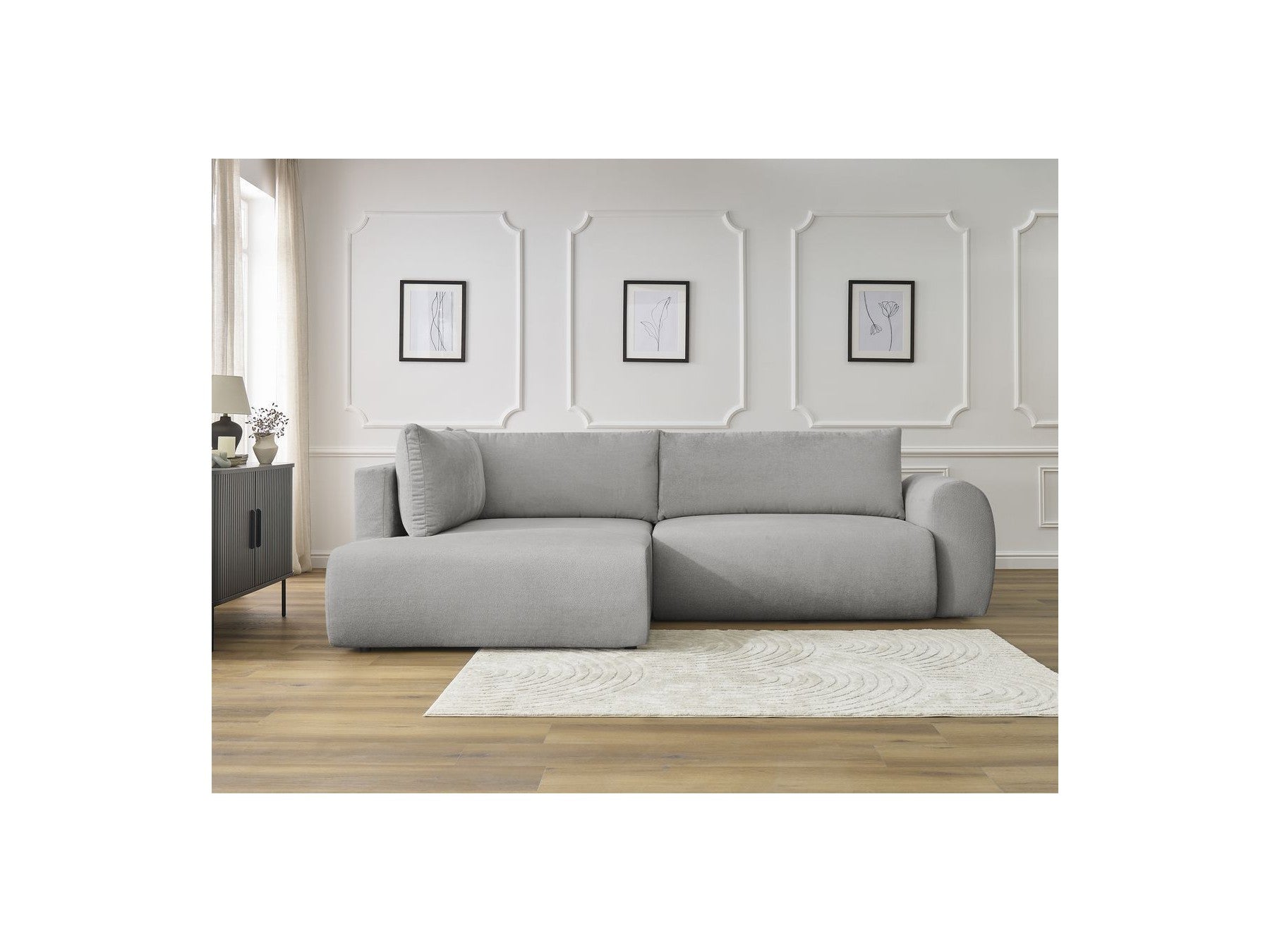 L-Shaped Corner Sofa Bed with Storage - Lucien - Smooth Fabric - Left-Hand Corner