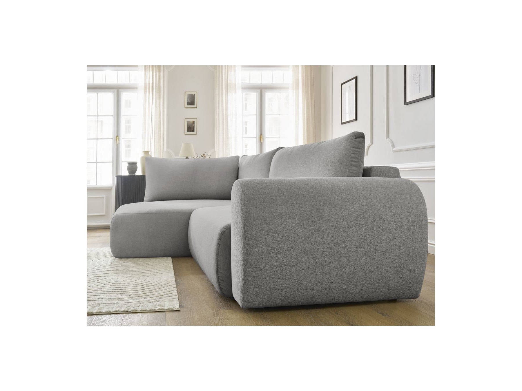 L-Shaped Corner Sofa Bed with Storage - Lucien - Smooth Fabric - Left-Hand Corner