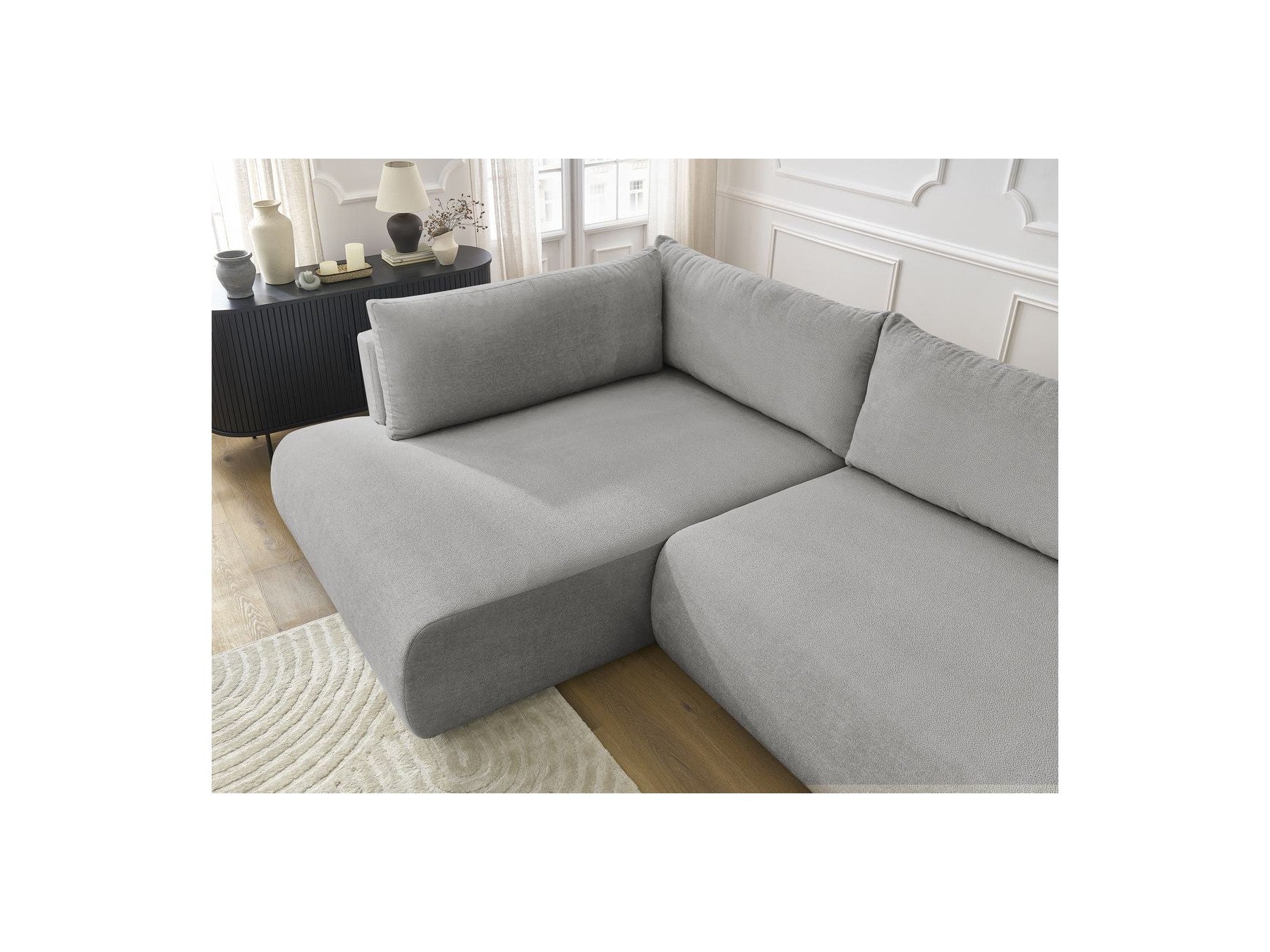 L-Shaped Corner Sofa Bed with Storage - Lucien - Smooth Fabric - Left-Hand Corner