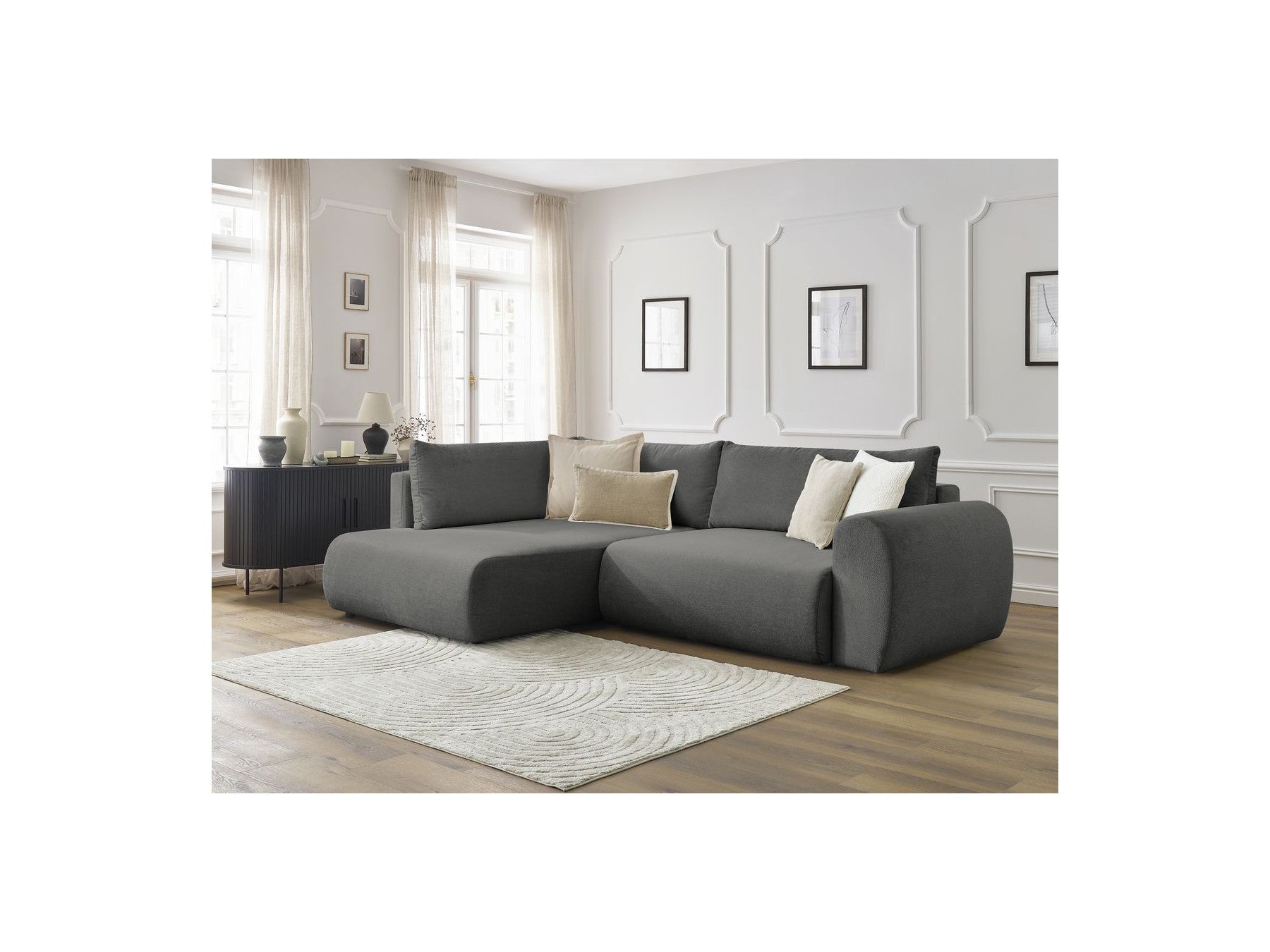 L-Shaped Corner Sofa Bed with Storage - Lucien - Smooth Fabric - Left-Hand Corner
