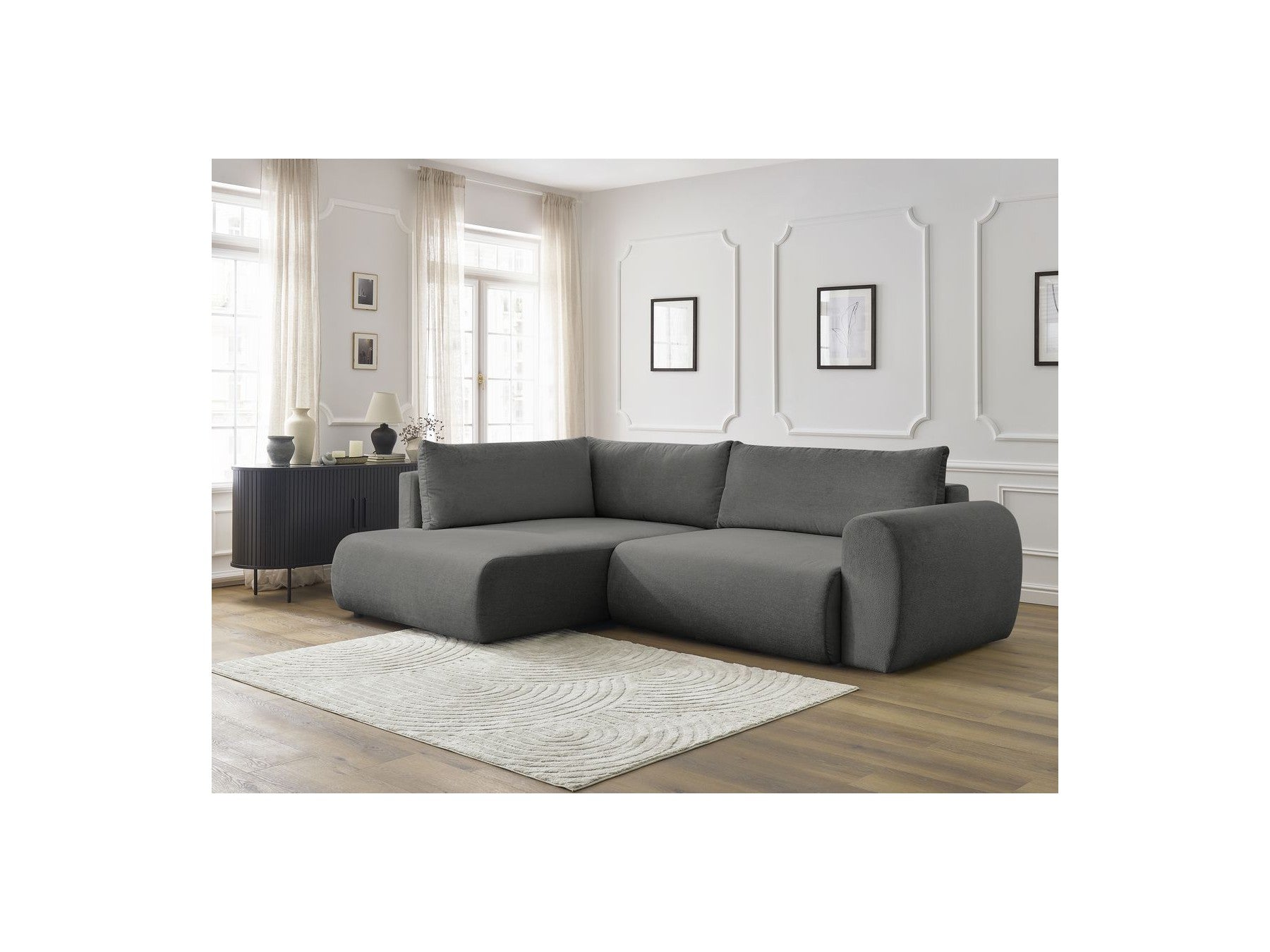 L-Shaped Corner Sofa Bed with Storage - Lucien - Smooth Fabric - Left-Hand Corner