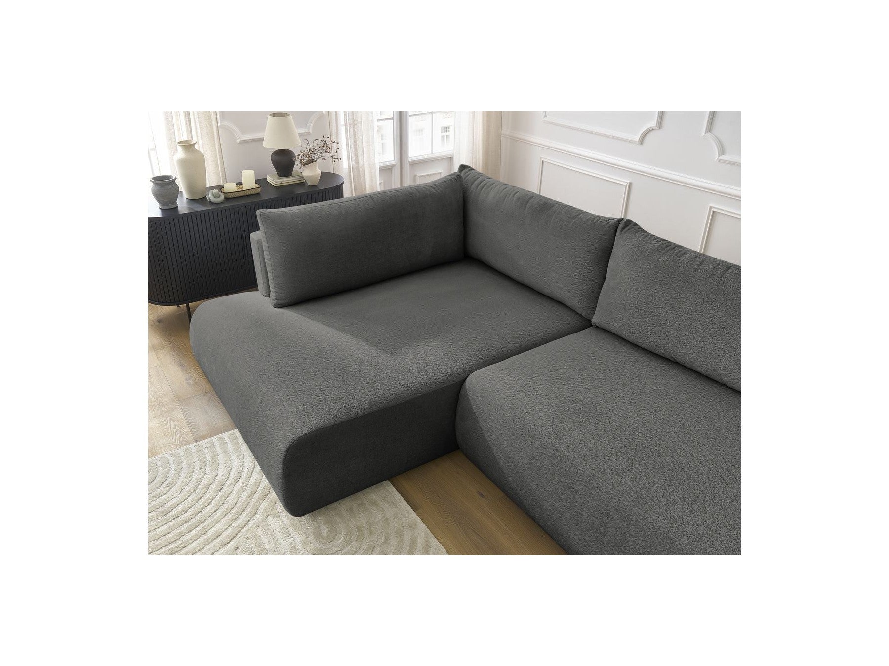 L-Shaped Corner Sofa Bed with Storage - Lucien - Smooth Fabric - Left-Hand Corner