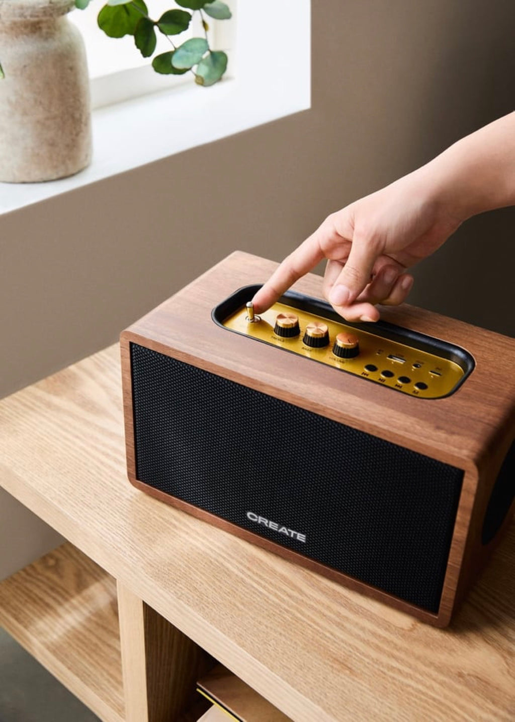 Speaker Retro - Enceinte Portable 55W Bluetooth, USB & AUX - Bois foncé