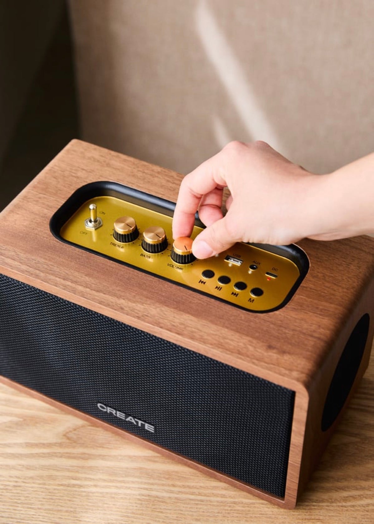 Speaker Retro - Enceinte Portable 55W Bluetooth, USB & AUX - Bois foncé