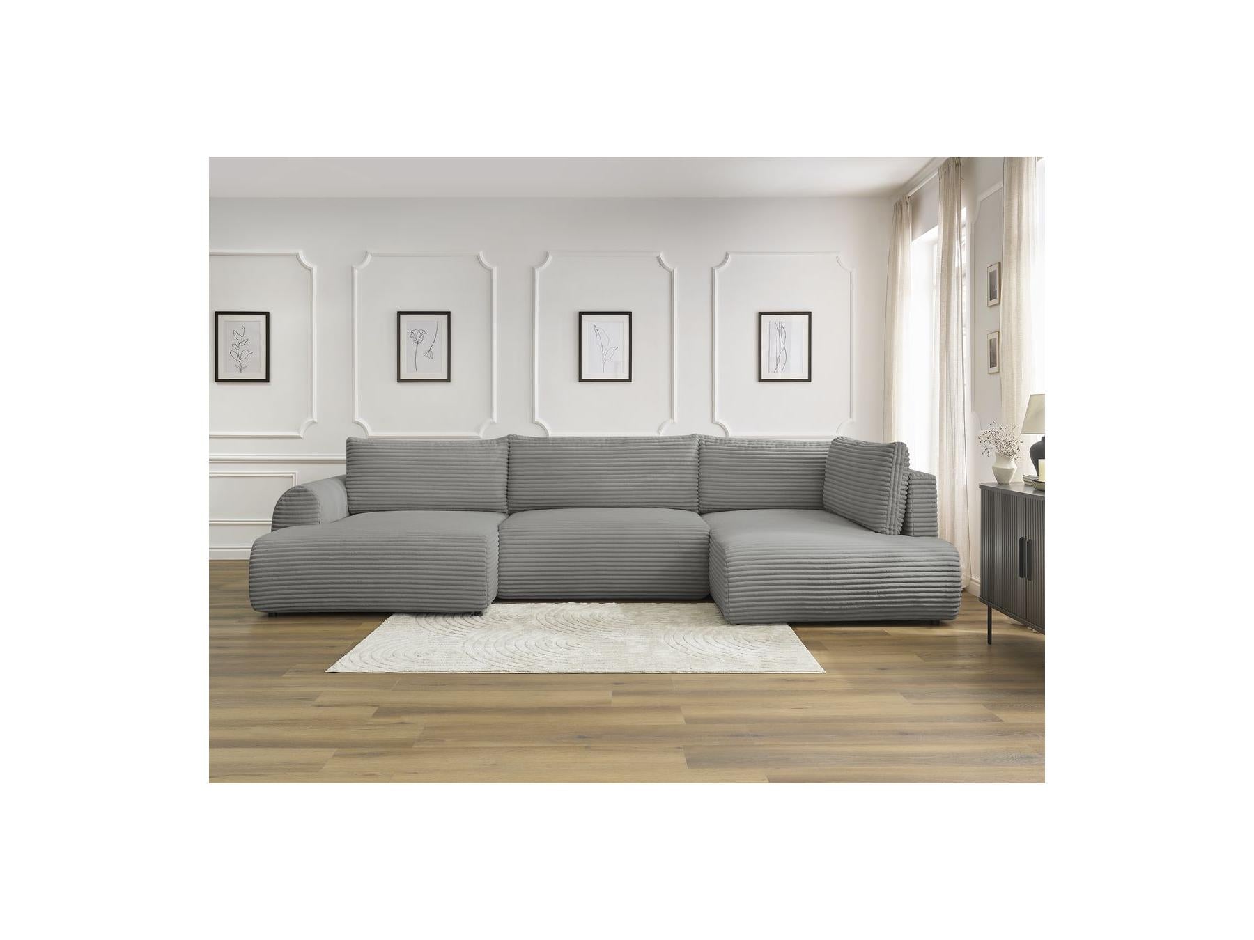 Lucien - Canapé Panoramique Convertible Coffre - Gros Côtelé Doux - Angle Gauche