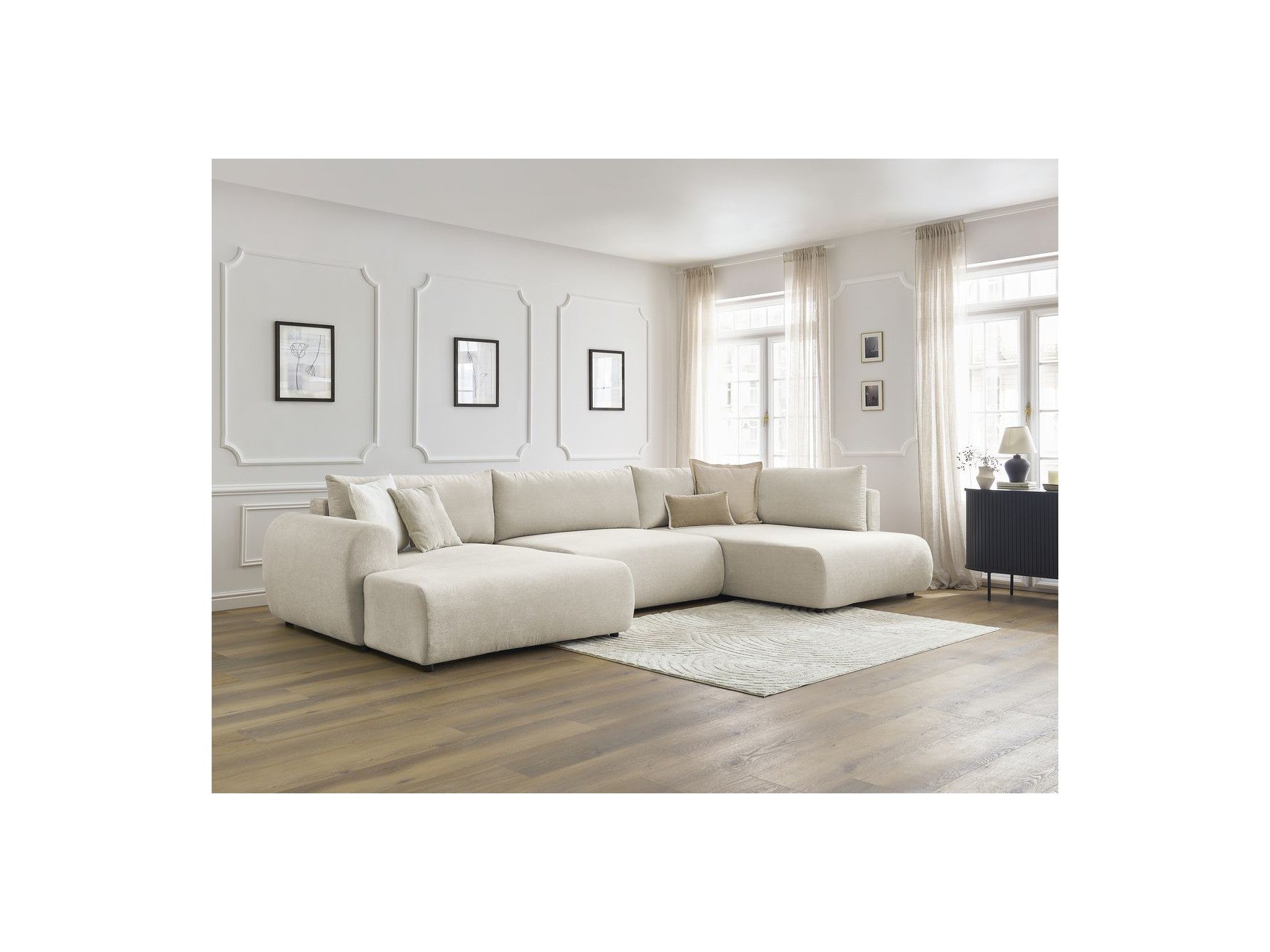 Panoramic Convertible Sofa with Storage - Lucien - Smooth Fabric - Left-Hand Corner