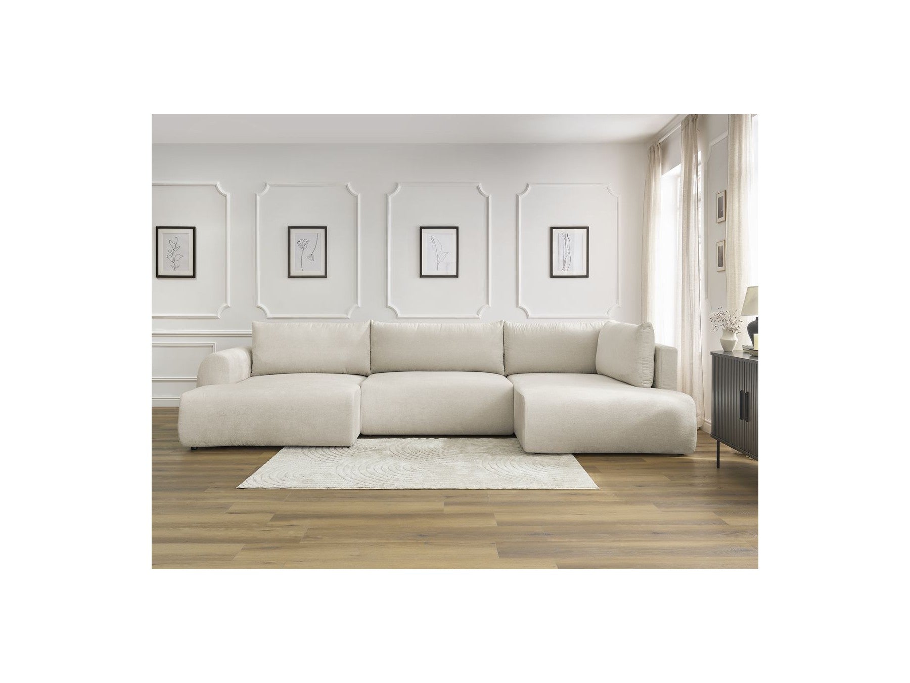 Panoramic Convertible Sofa with Storage - Lucien - Smooth Fabric - Left-Hand Corner