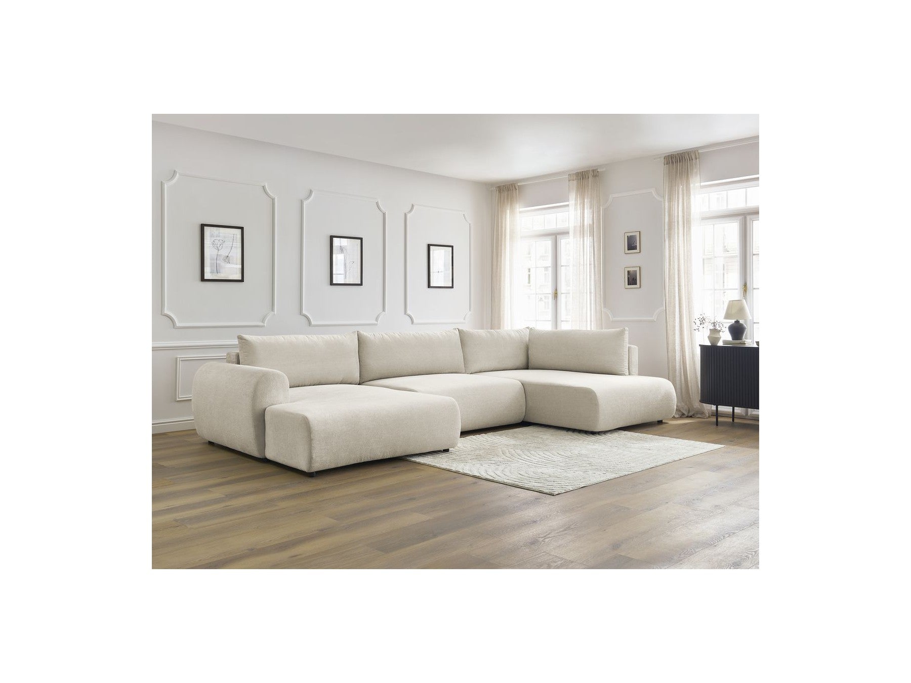 Panoramic Convertible Sofa with Storage - Lucien - Smooth Fabric - Left-Hand Corner