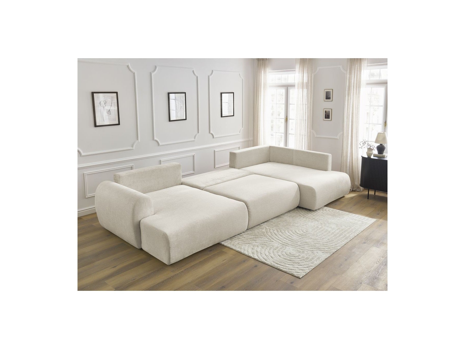 Panoramic Convertible Sofa with Storage - Lucien - Smooth Fabric - Left-Hand Corner