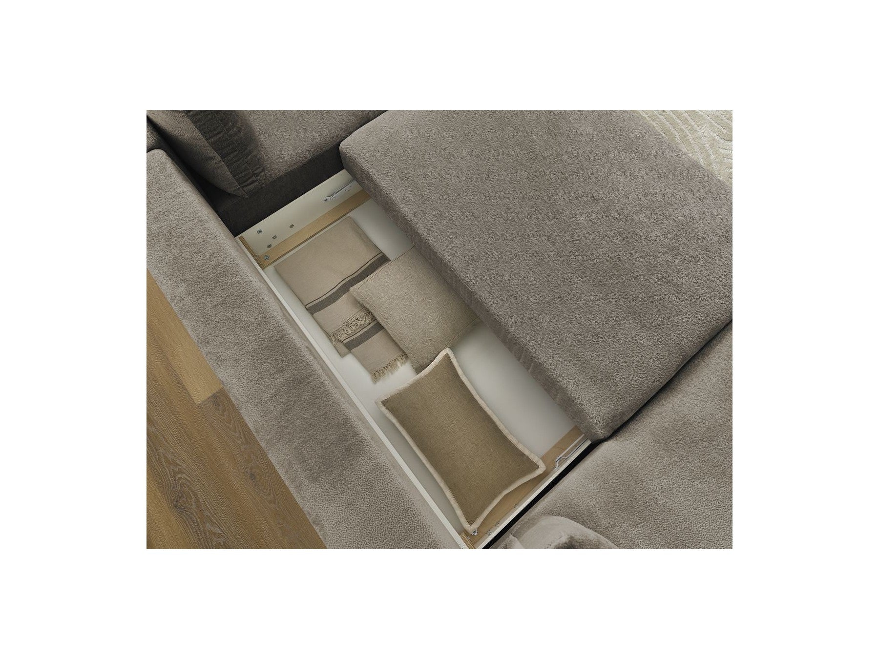 Panoramic Convertible Sofa with Storage - Lucien - Smooth Fabric - Left-Hand Corner