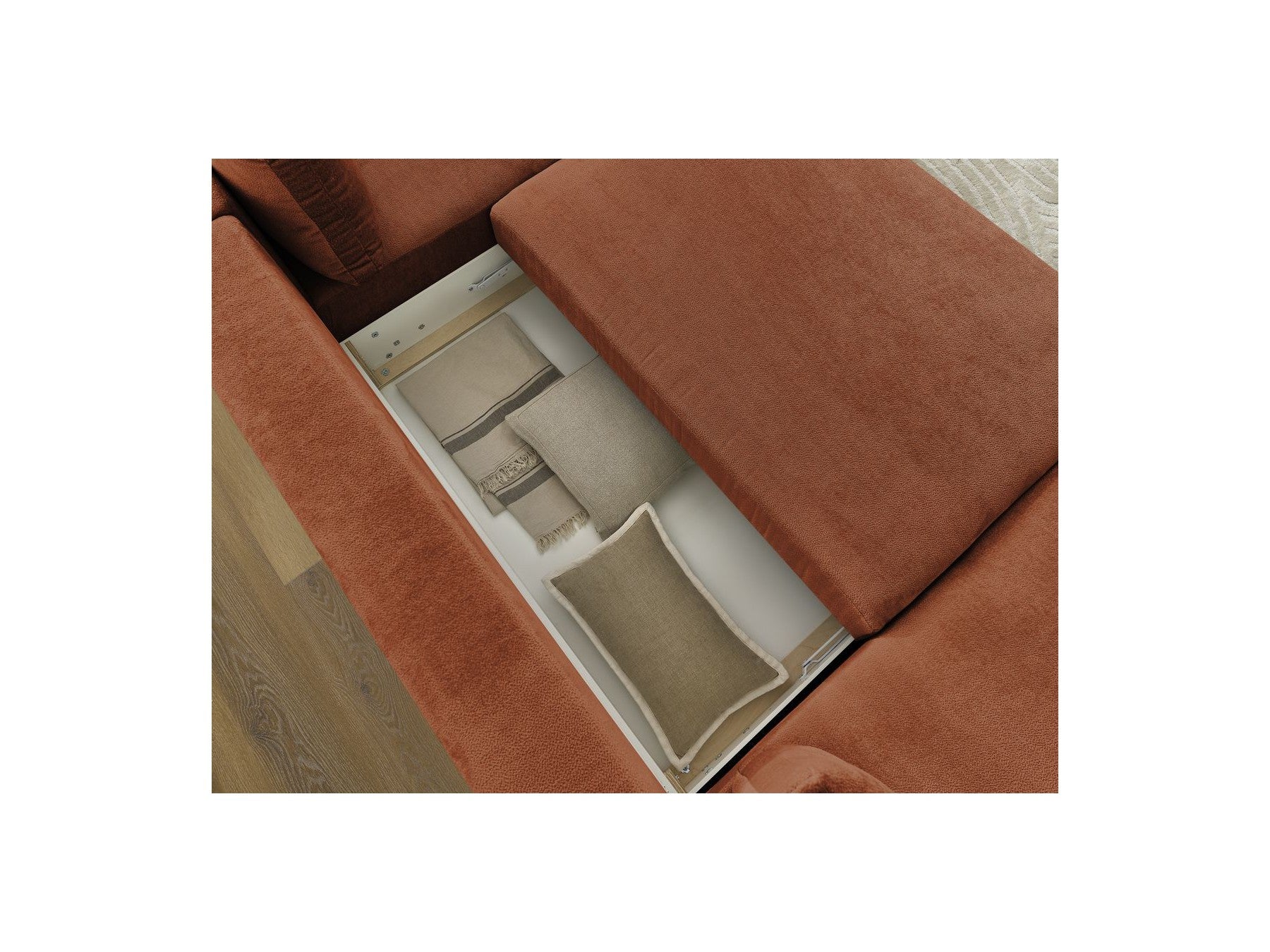 Panoramic Convertible Sofa with Storage - Lucien - Smooth Fabric - Left-Hand Corner