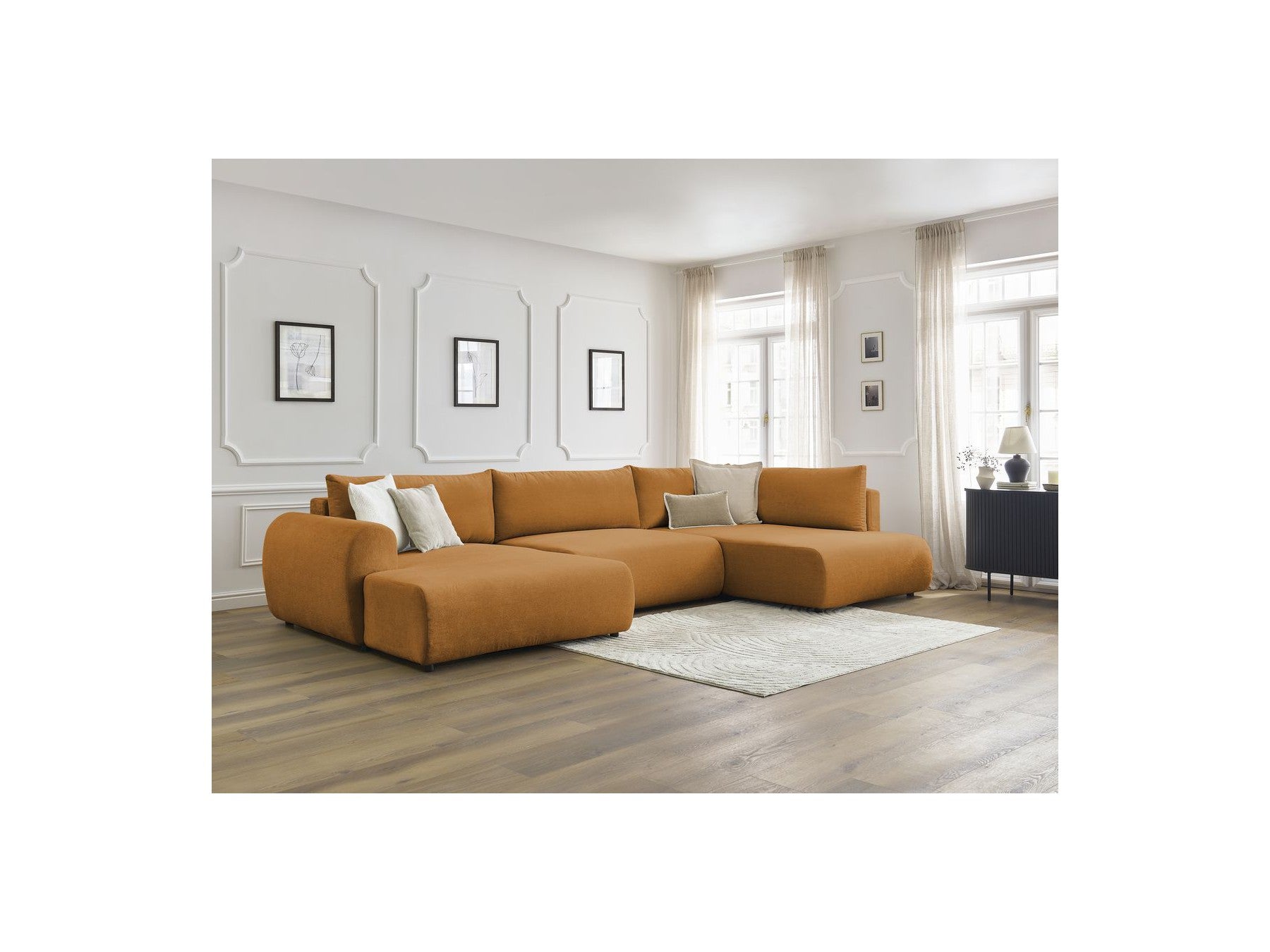 Panoramic Convertible Sofa with Storage - Lucien - Smooth Fabric - Left-Hand Corner