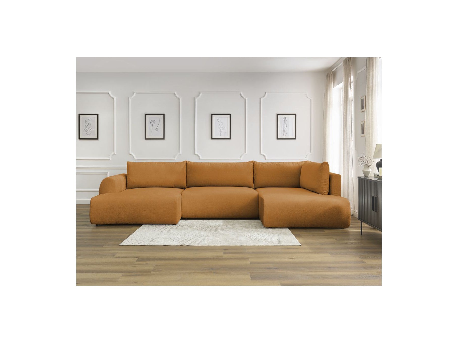 Panoramic Convertible Sofa with Storage - Lucien - Smooth Fabric - Left-Hand Corner
