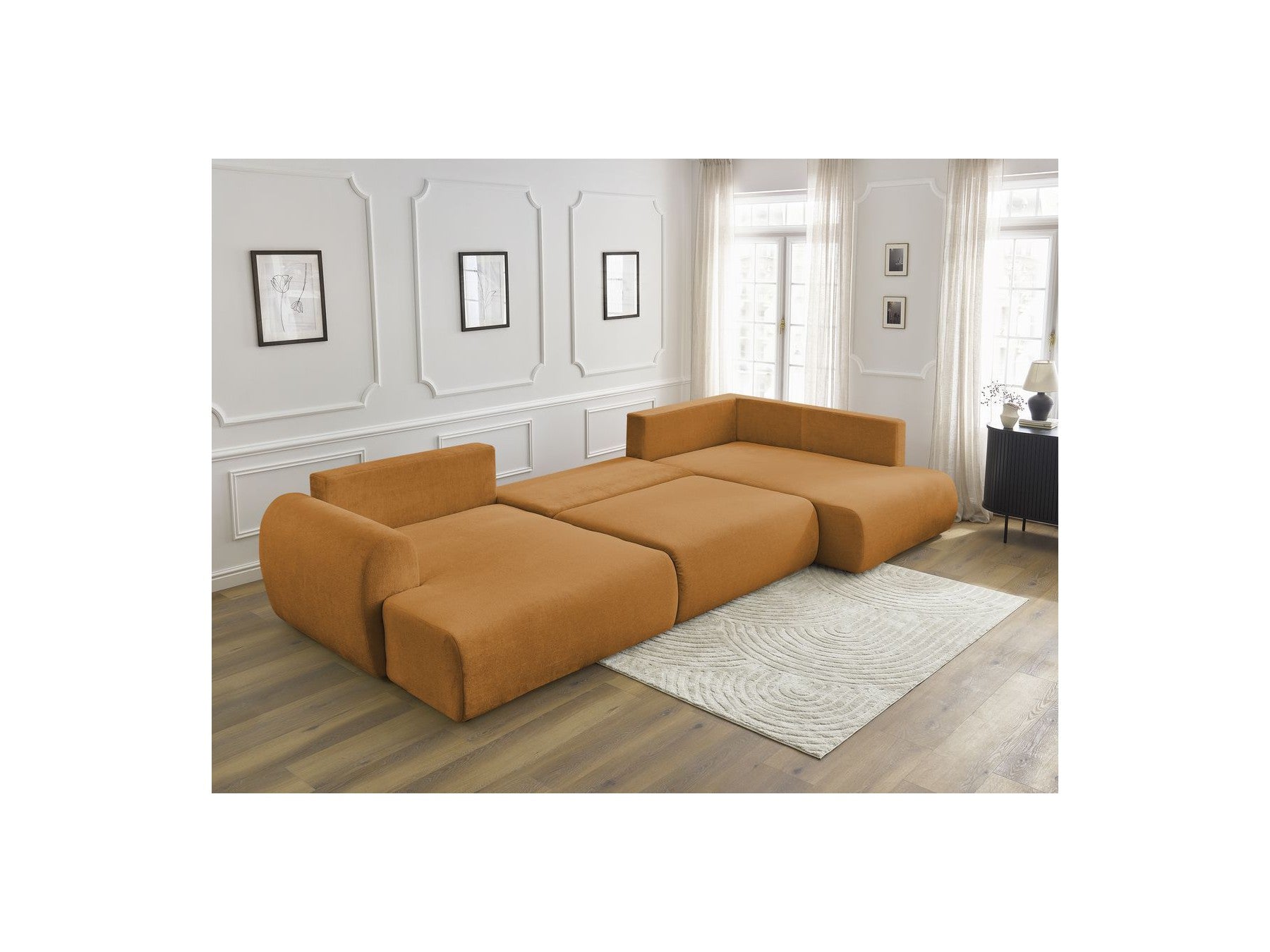 Panoramic Convertible Sofa with Storage - Lucien - Smooth Fabric - Left-Hand Corner
