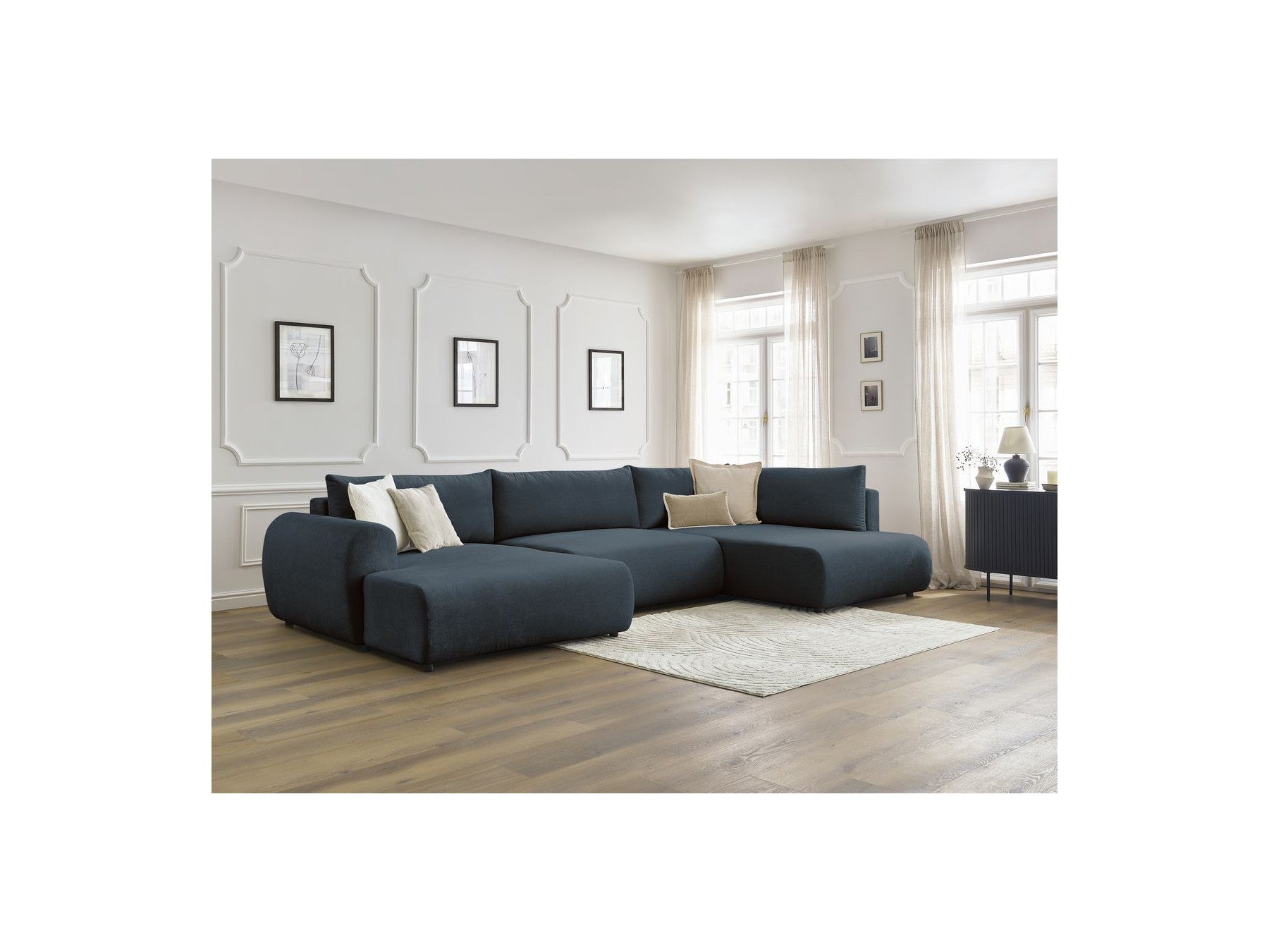 Panoramic Convertible Sofa with Storage - Lucien - Smooth Fabric - Left-Hand Corner