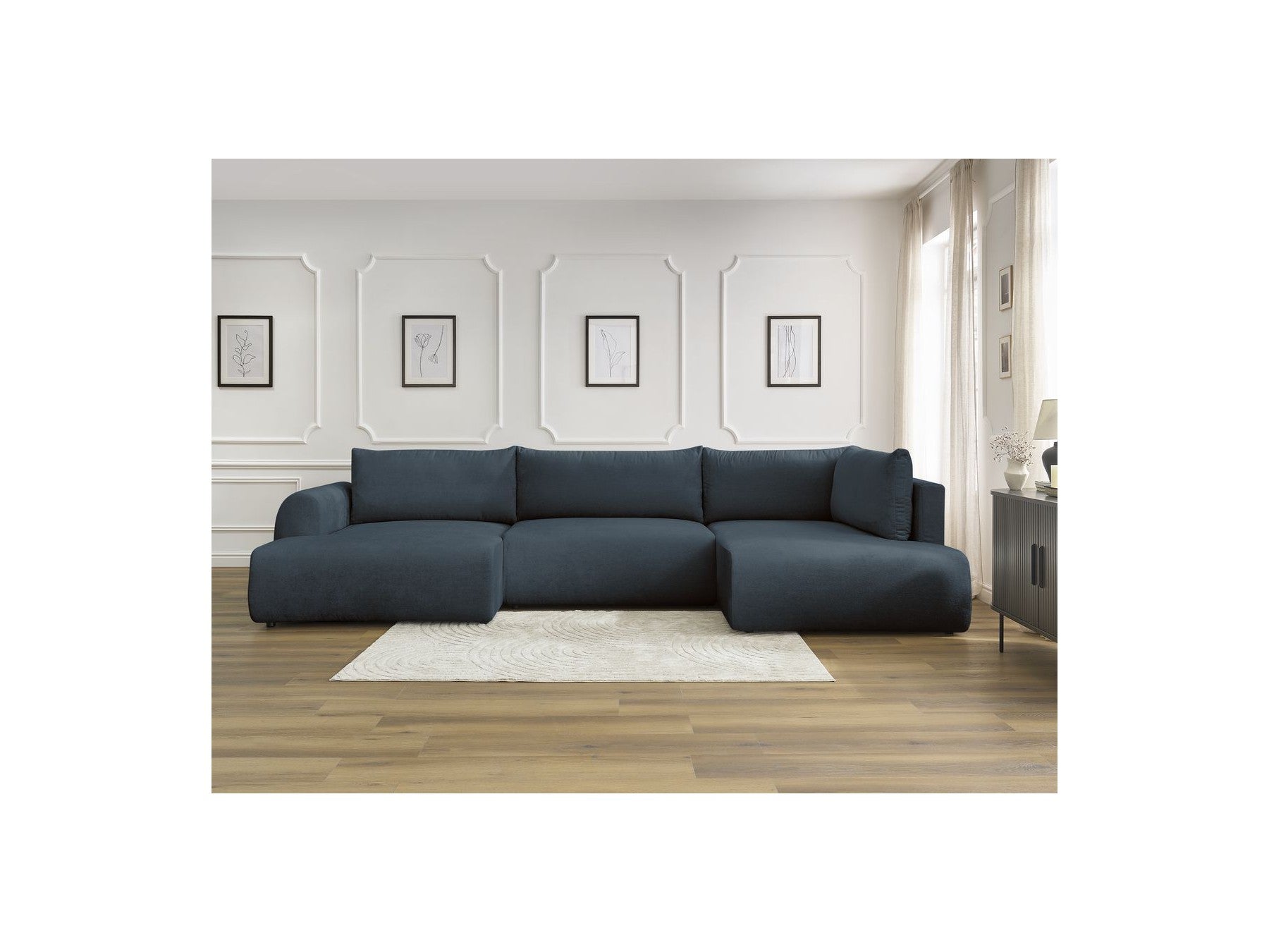 Panoramic Convertible Sofa with Storage - Lucien - Smooth Fabric - Left-Hand Corner