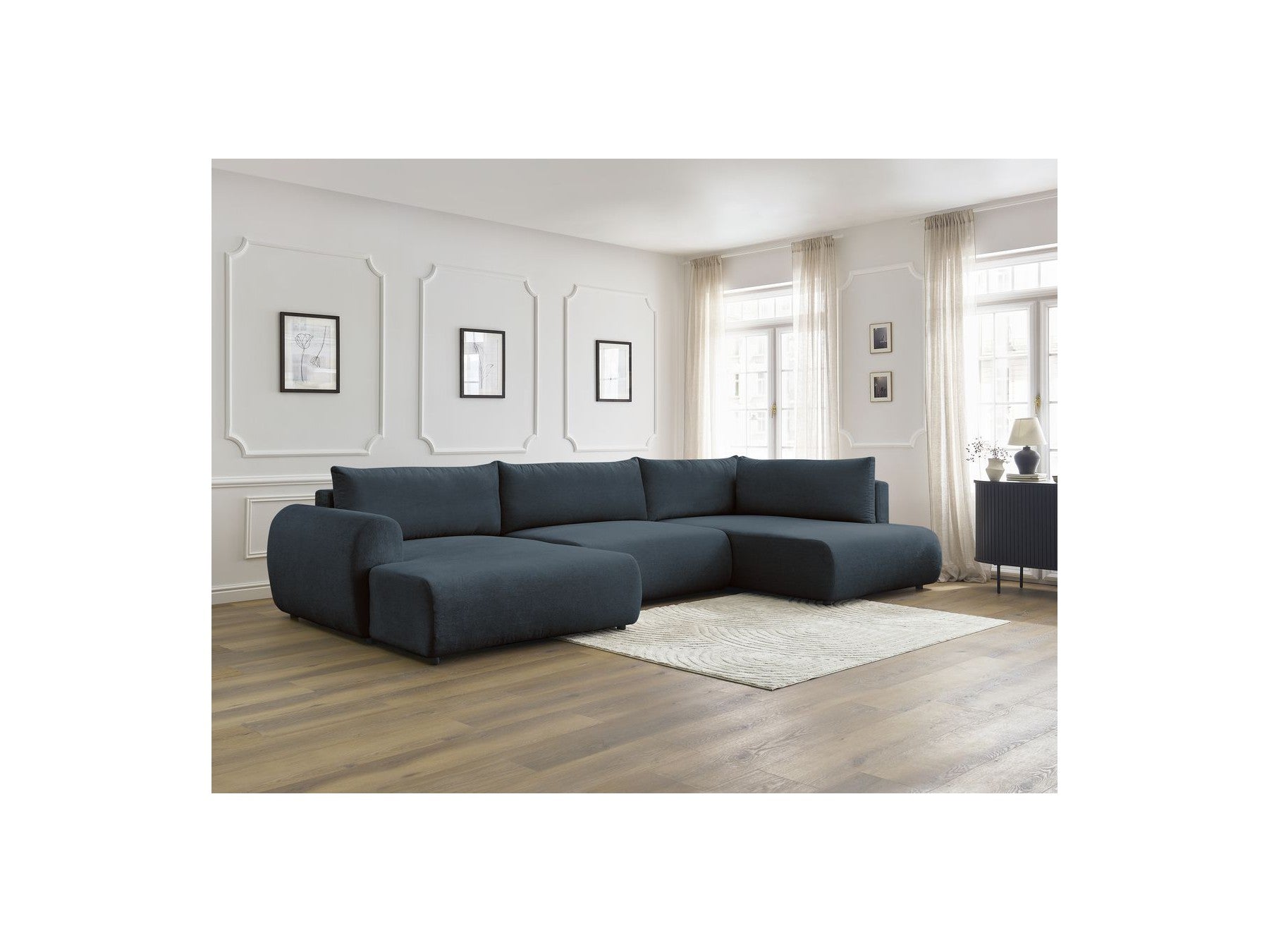 Panoramic Convertible Sofa with Storage - Lucien - Smooth Fabric - Left-Hand Corner