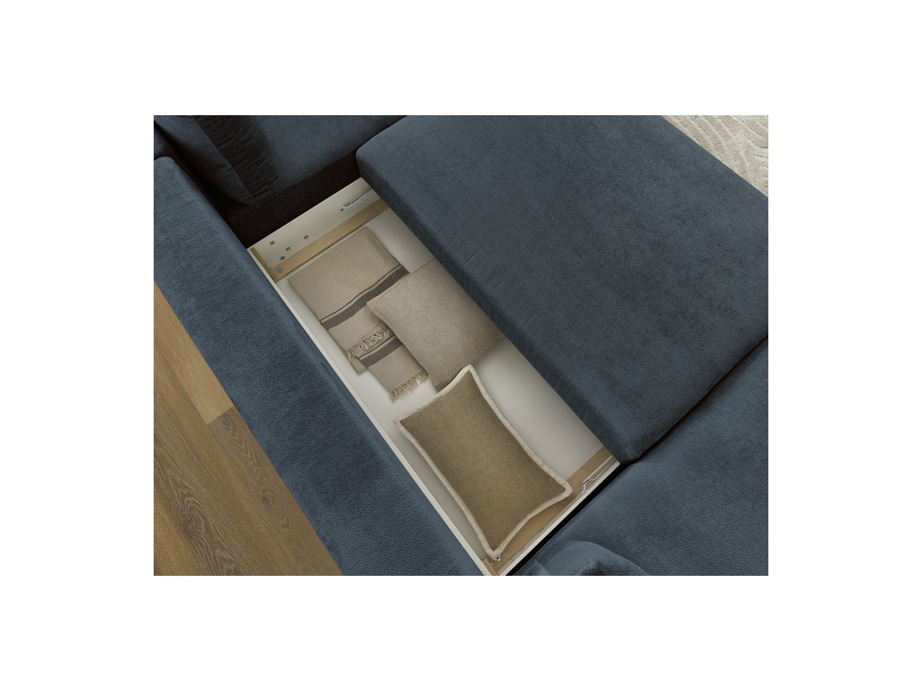 Panoramic Convertible Sofa with Storage - Lucien - Smooth Fabric - Left-Hand Corner