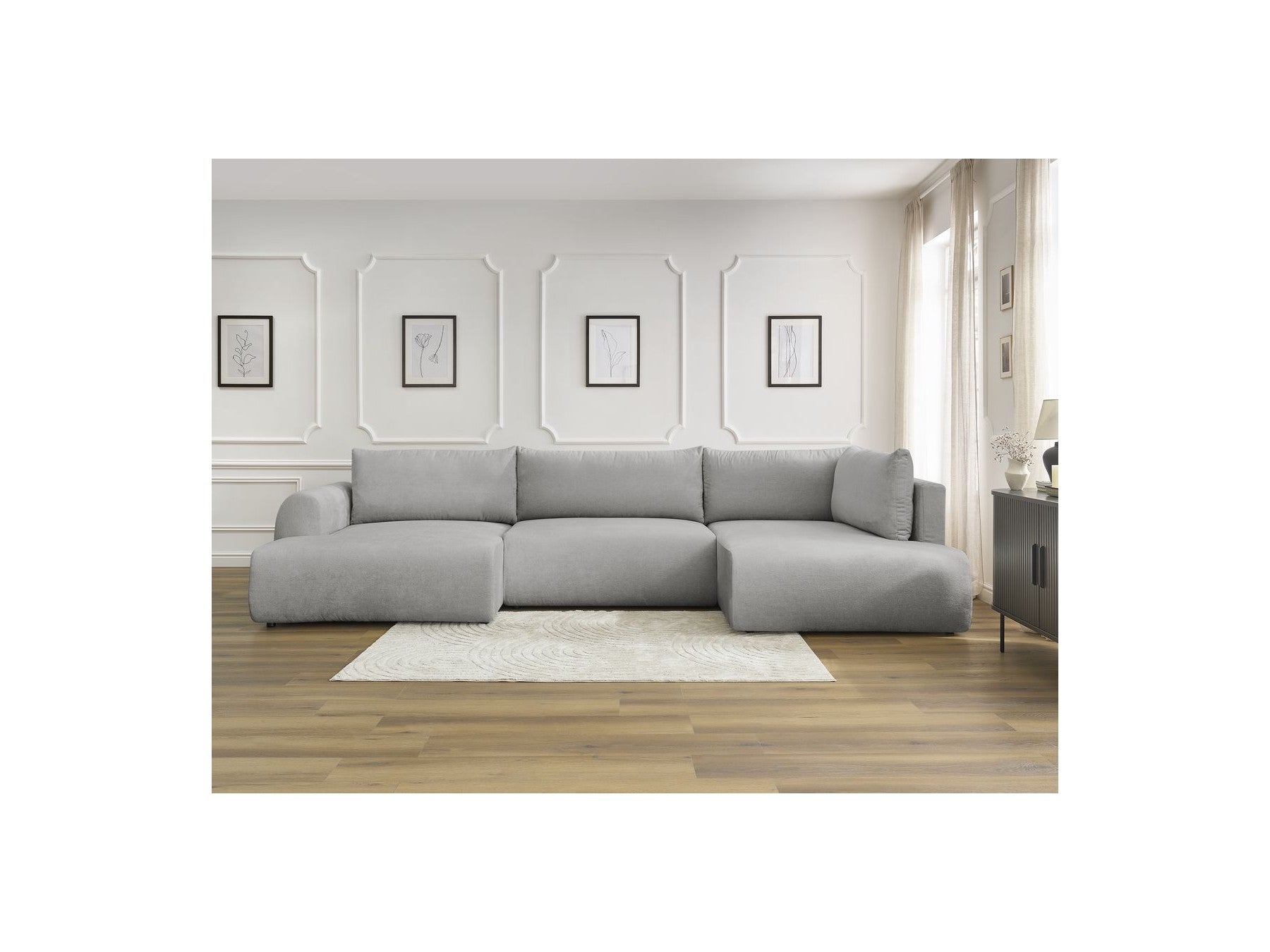 Panoramic Convertible Sofa with Storage - Lucien - Smooth Fabric - Left-Hand Corner
