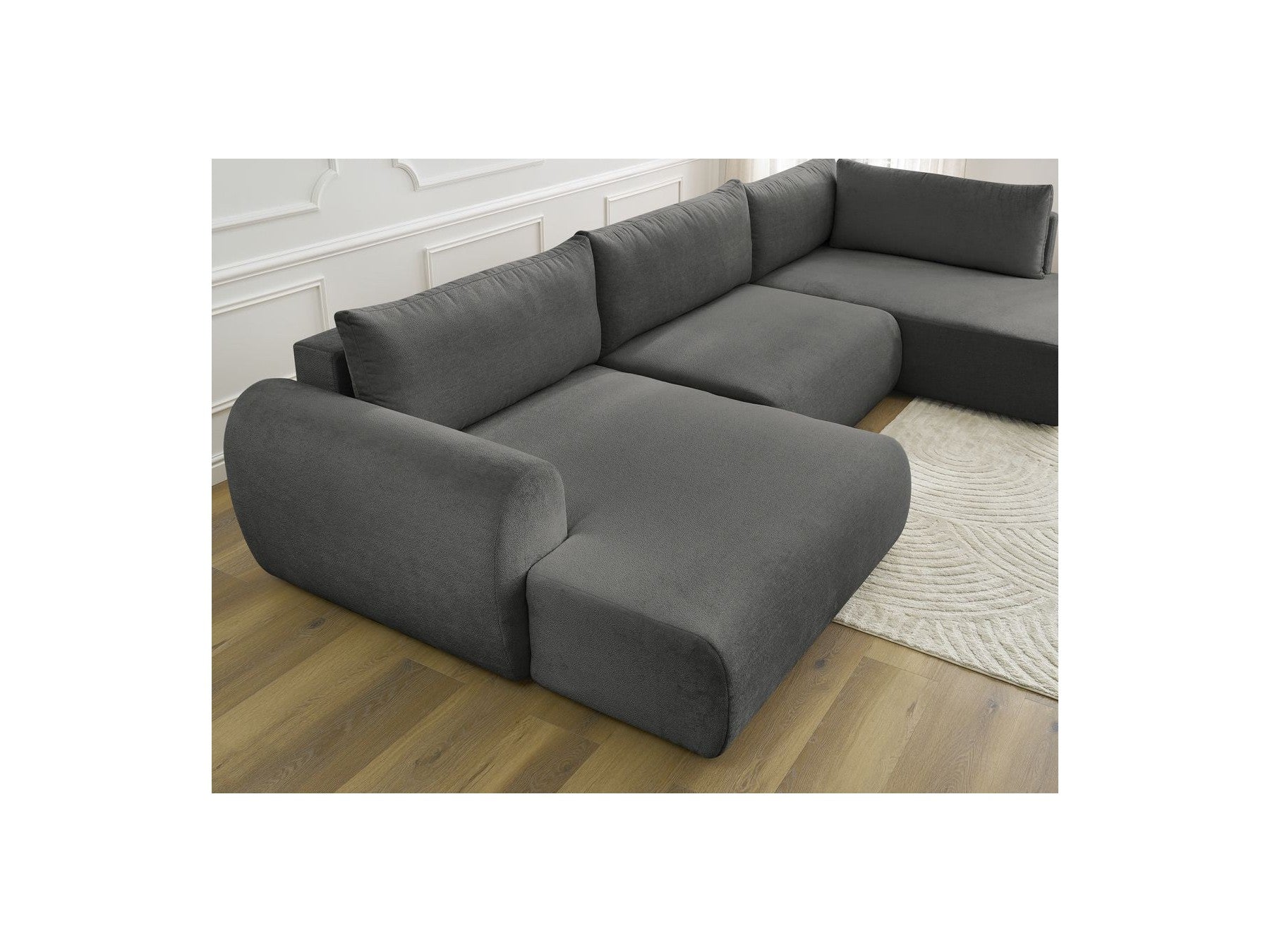 Panoramic Convertible Sofa with Storage - Lucien - Smooth Fabric - Left-Hand Corner