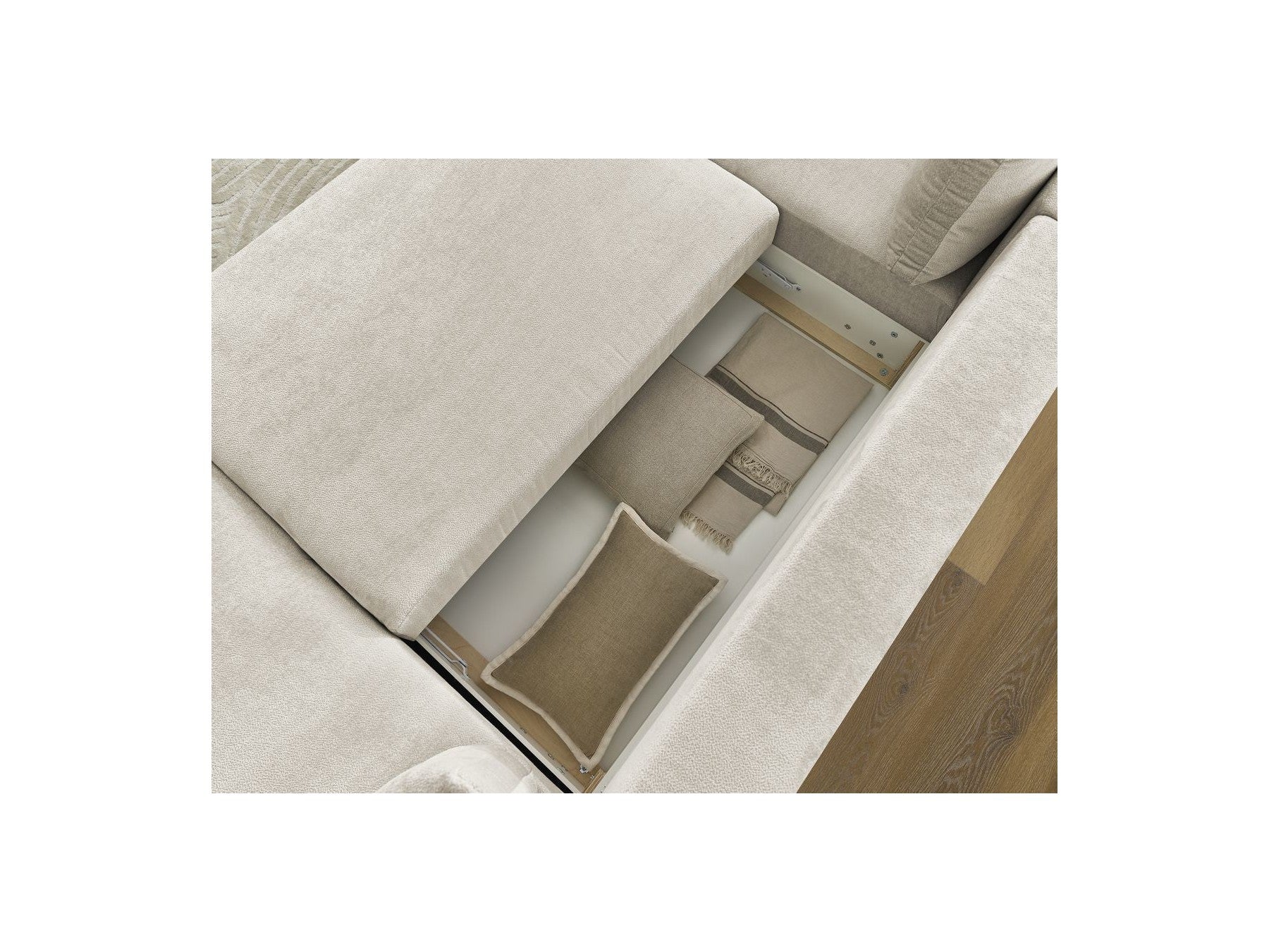 Panoramic Convertible Sofa with Storage - Lucien - Smooth Fabric - Right-Hand Corner